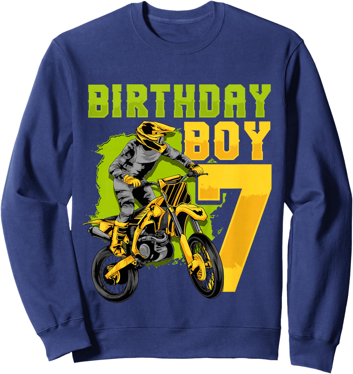 7th Birthday Gift Party Motocross Dirt Bike Racer 7 Years Sweatshirt - Sweatshirt | Navy