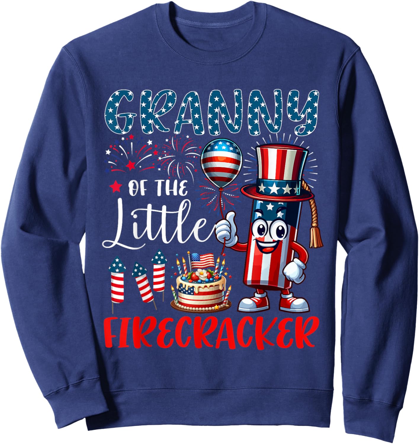 Granny Of The Little Firecracker 4th Of July Birthday Party Sweatshirt - Sweatshirt | Navy