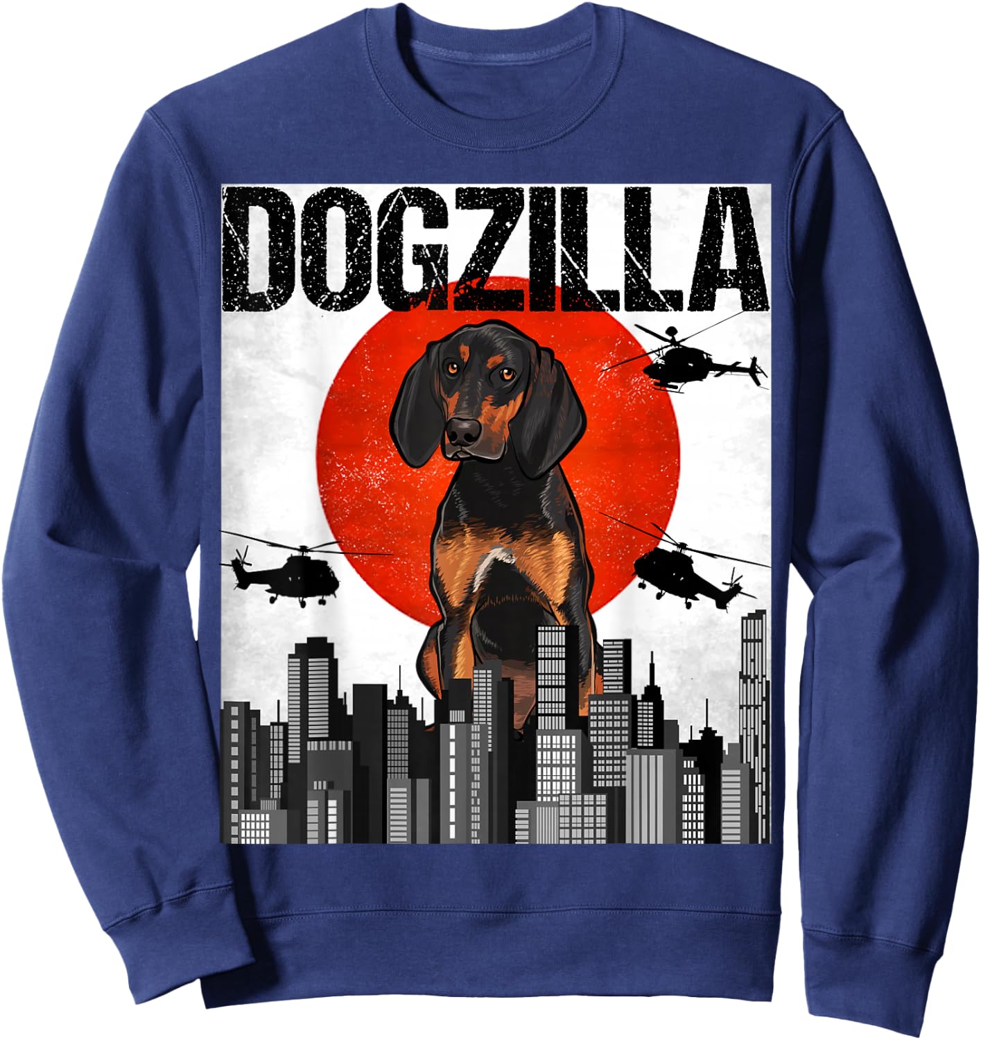Funny Vintage Japanese Dogzilla Black and Tan Coonhound Sweatshirt - Sweatshirt | Navy
