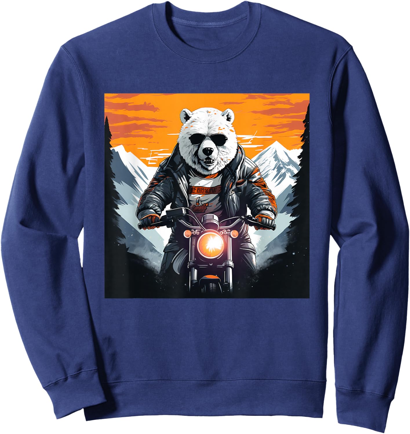 Biker Polar Bear Riding Motorcycle Sweatshirt - Sweatshirt | Navy