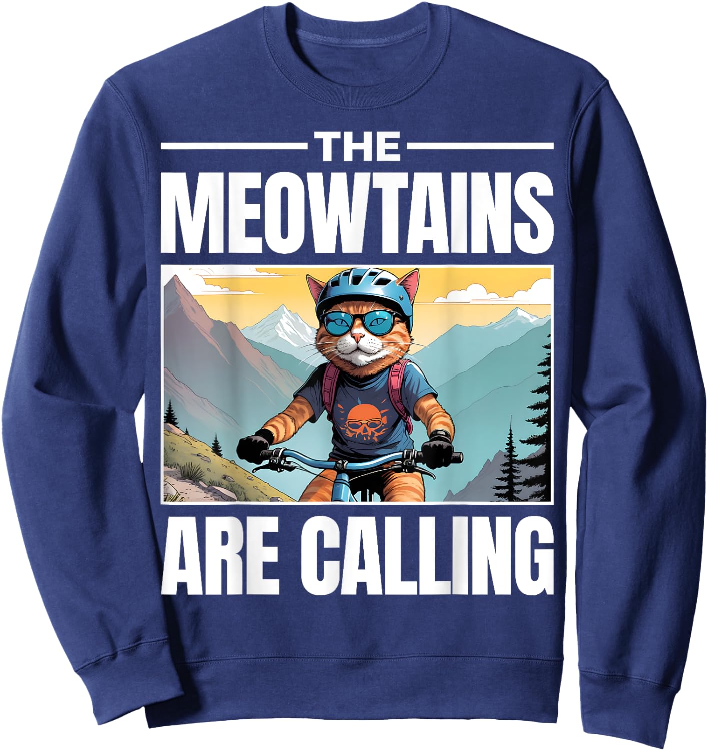Funny MTB Cat Mountain Bike Biker Sweatshirt - Sweatshirt | Navy
