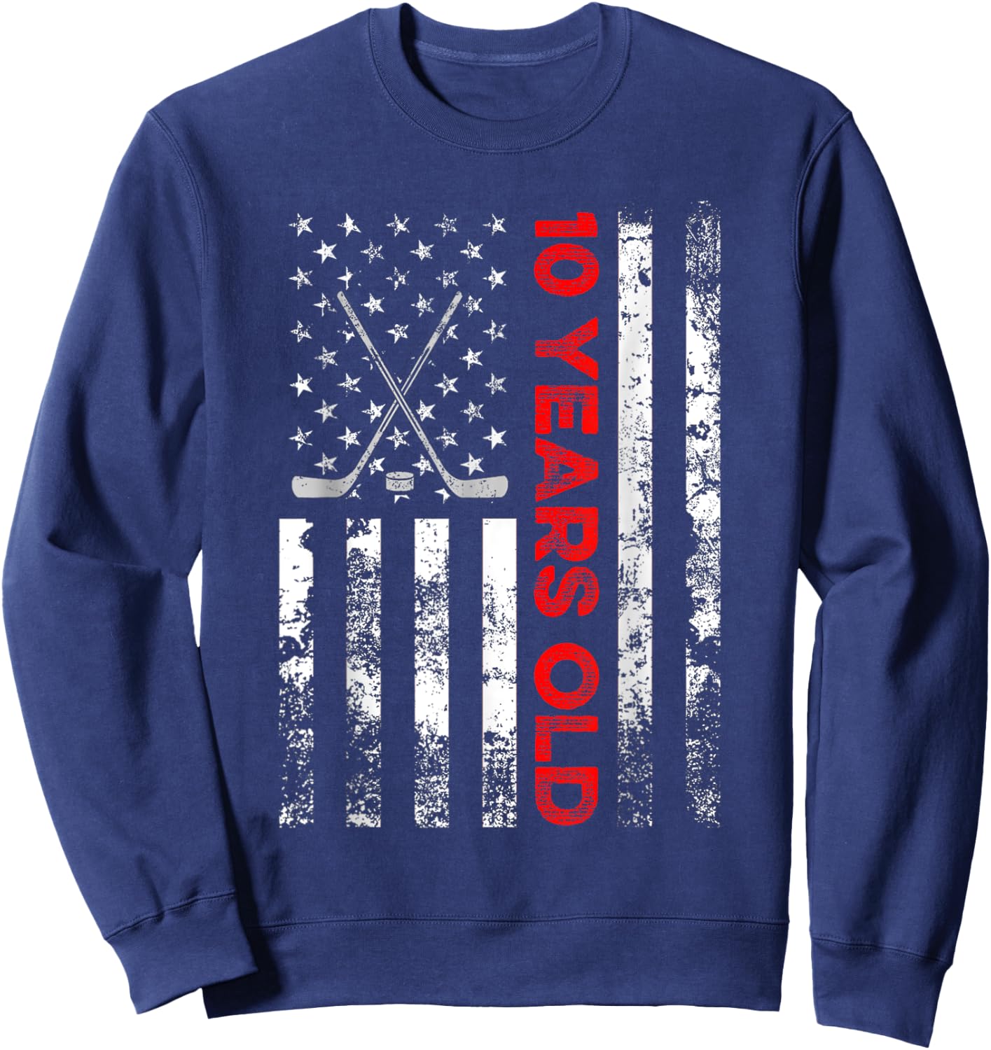 10 Year Old Shirt 10th Birthday USA Flag Hockey Shirt Kids Men Sweatshirt - Sweatshirt | Navy