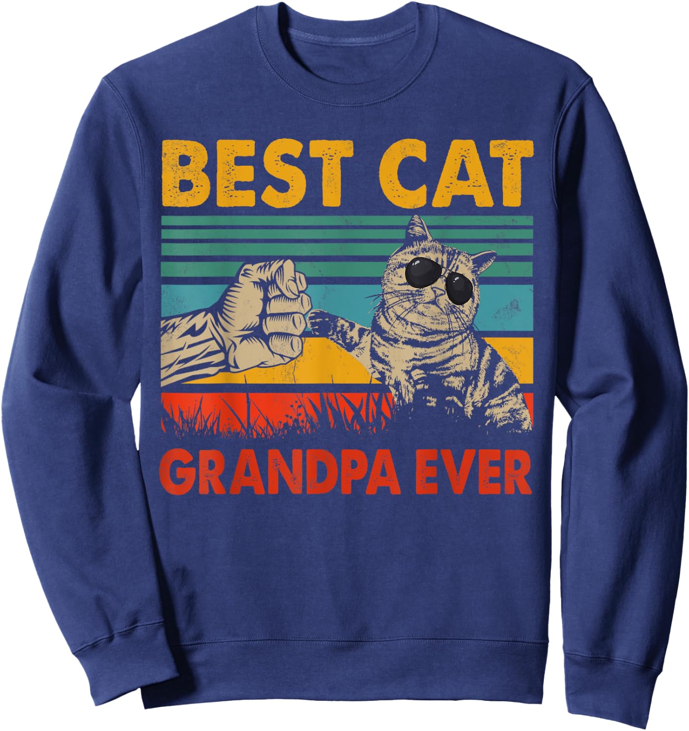 Vintage Retro Best Cat Grandpa Happy Father's Day Cat Lover Men Women Sweatshirt - Sweatshirt | Navy