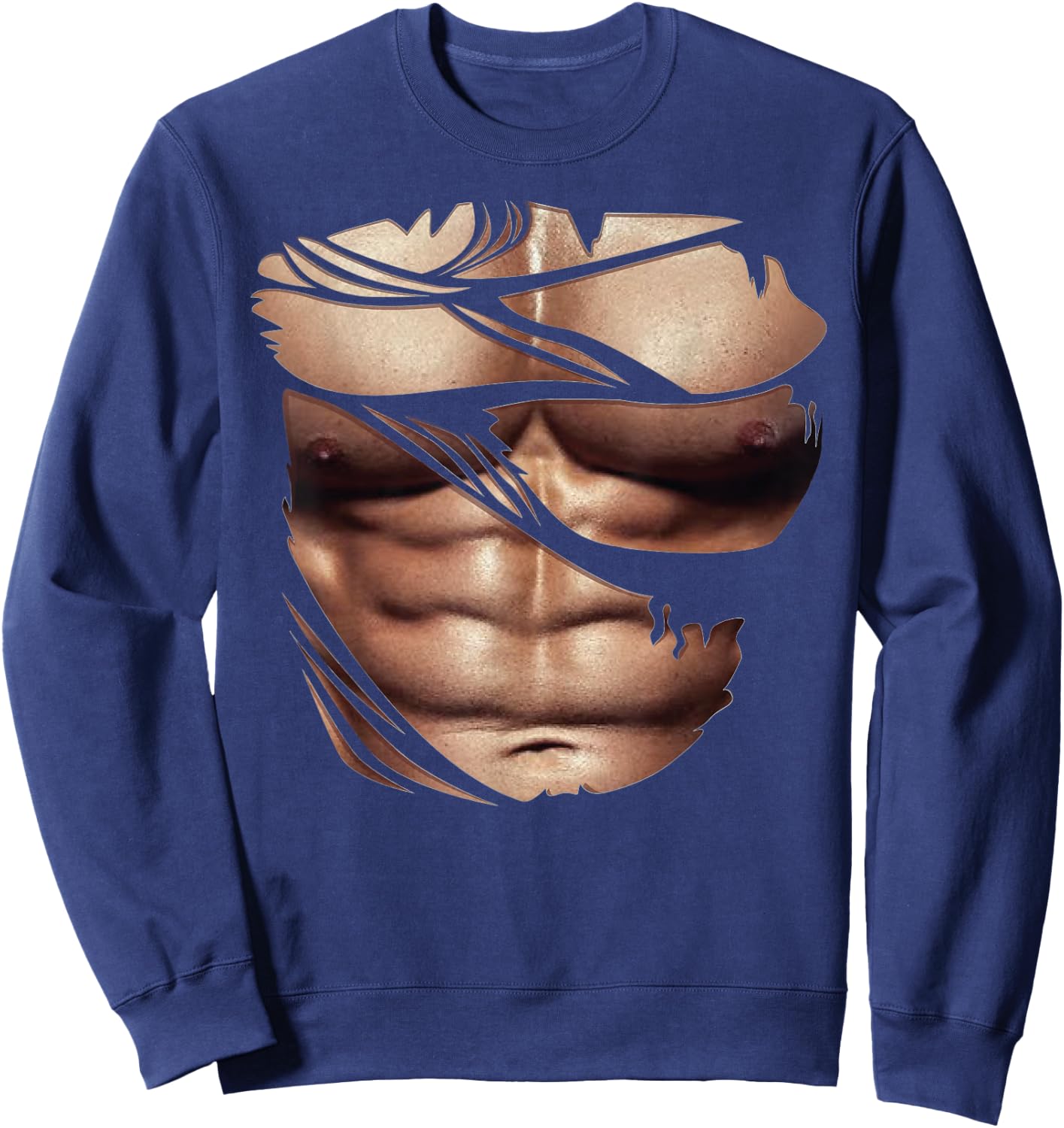 Fake Muscles Torn Breast Six Pack Abs Sweatshirt - Sweatshirt | Navy