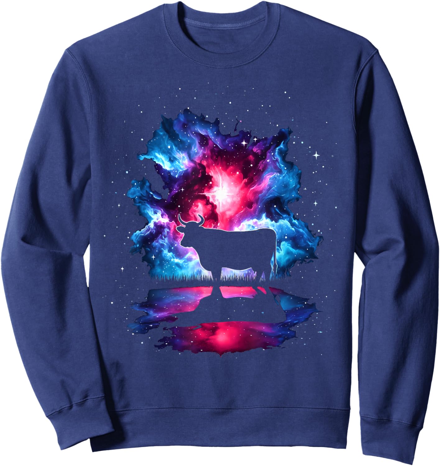 Cool Cosmic Cow Galaxy Graphic Space Art Sweatshirt - Sweatshirt | Navy