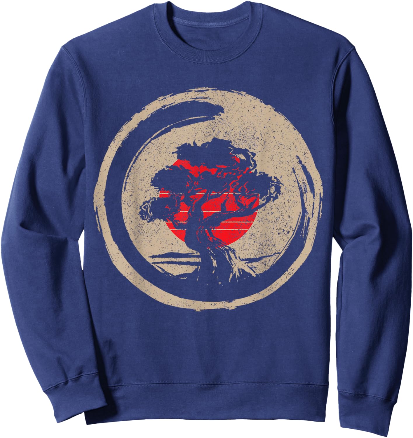 Bonsai Tree Japanese Flag Zen Vintage Gift Sweatshirt - Sweatshirt | Navy