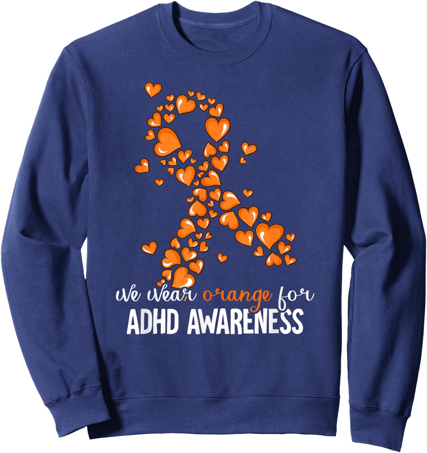 ADHD Gift -Kids Orange ADHD Awareness Casual Mandarin Collar Letter Print Sweatshirt - Sweatshirt | Navy