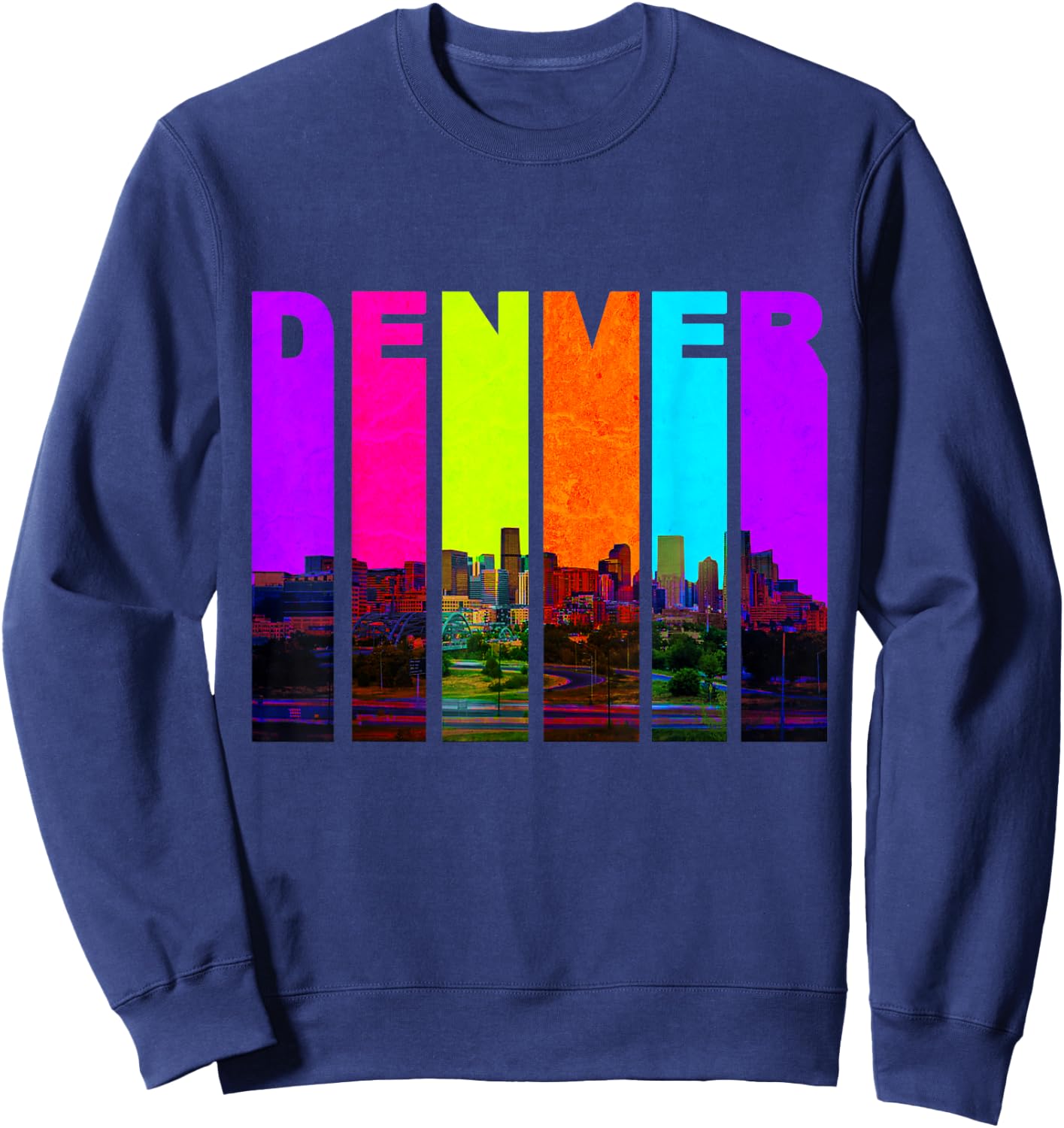 Retro I Love Denver Colorado Skyline Sweatshirt - Sweatshirt | Navy