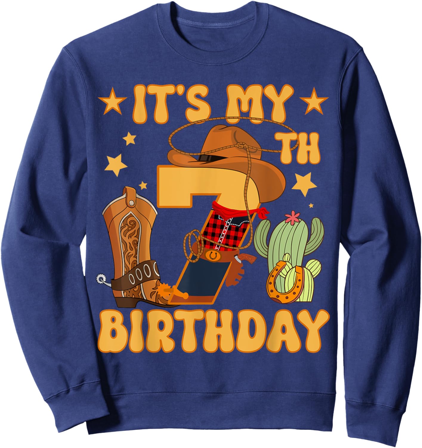 It's My 7th Birthday Cowboy Rodeo Horse 7 Year Old Bday Boy Sweatshirt - Sweatshirt | Navy