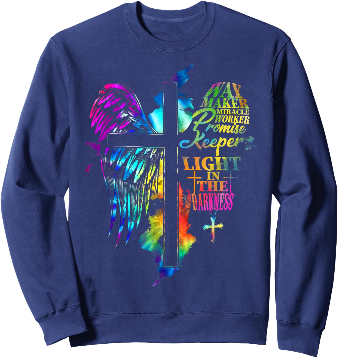 Waymaker Miracle Worker Jesus Christ Wings Religious Quote Sweatshirt - Sweatshirt | Navy