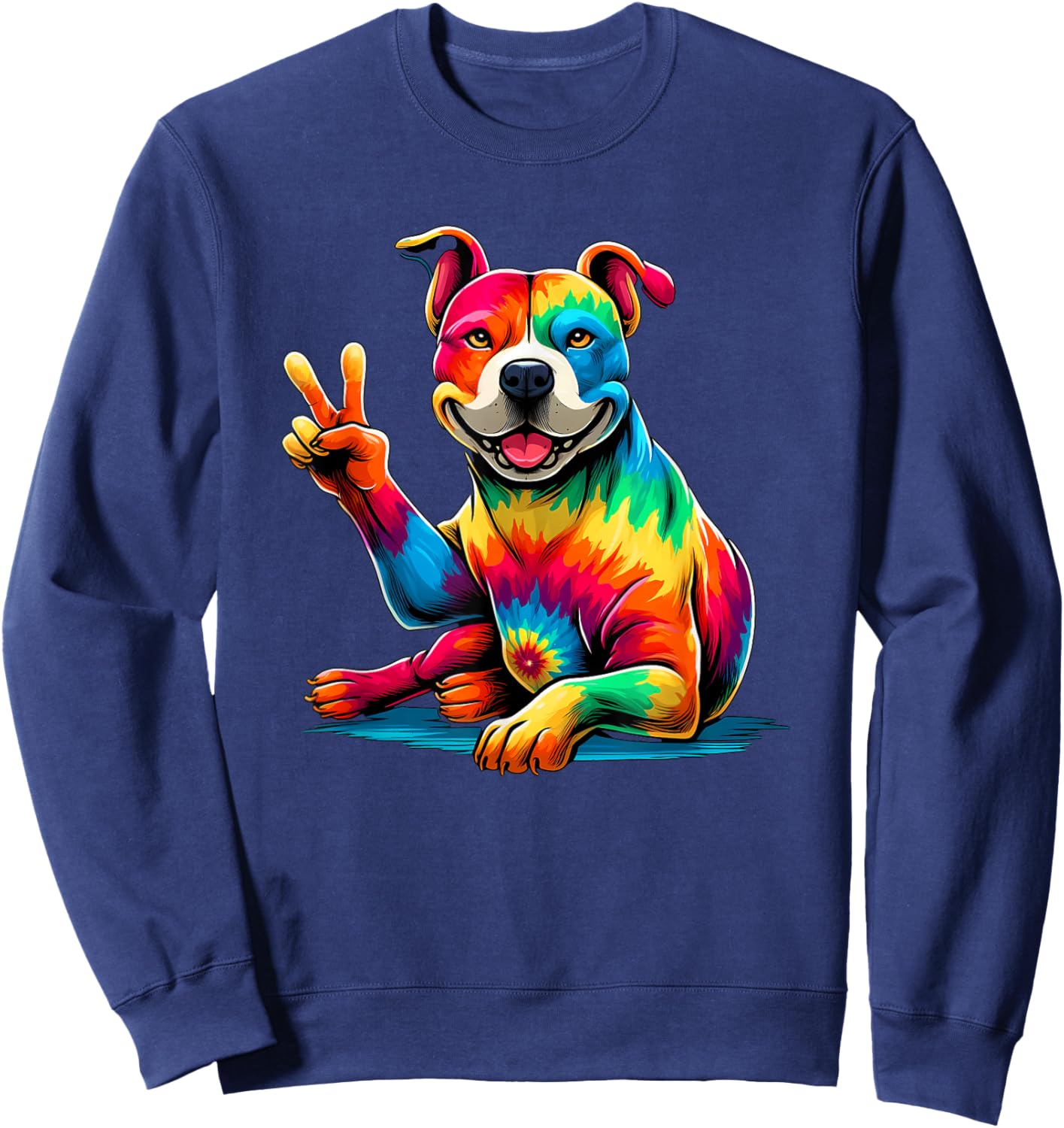 Peace Sign Tie Dye PitBull dog Sweatshirt - Sweatshirt | Navy