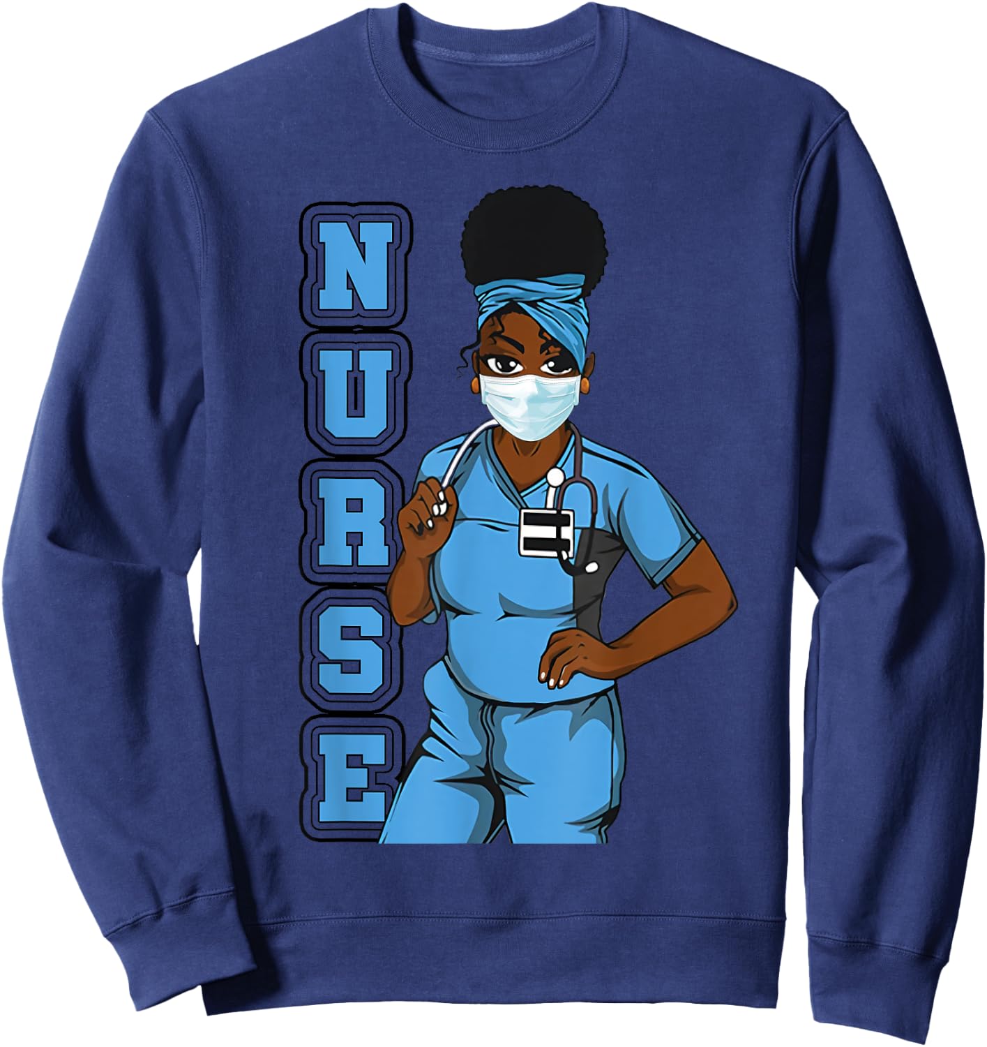 Black Nurse Uniform Face Mask Afro African Women Funny Gift Sweatshirt - Sweatshirt | Navy