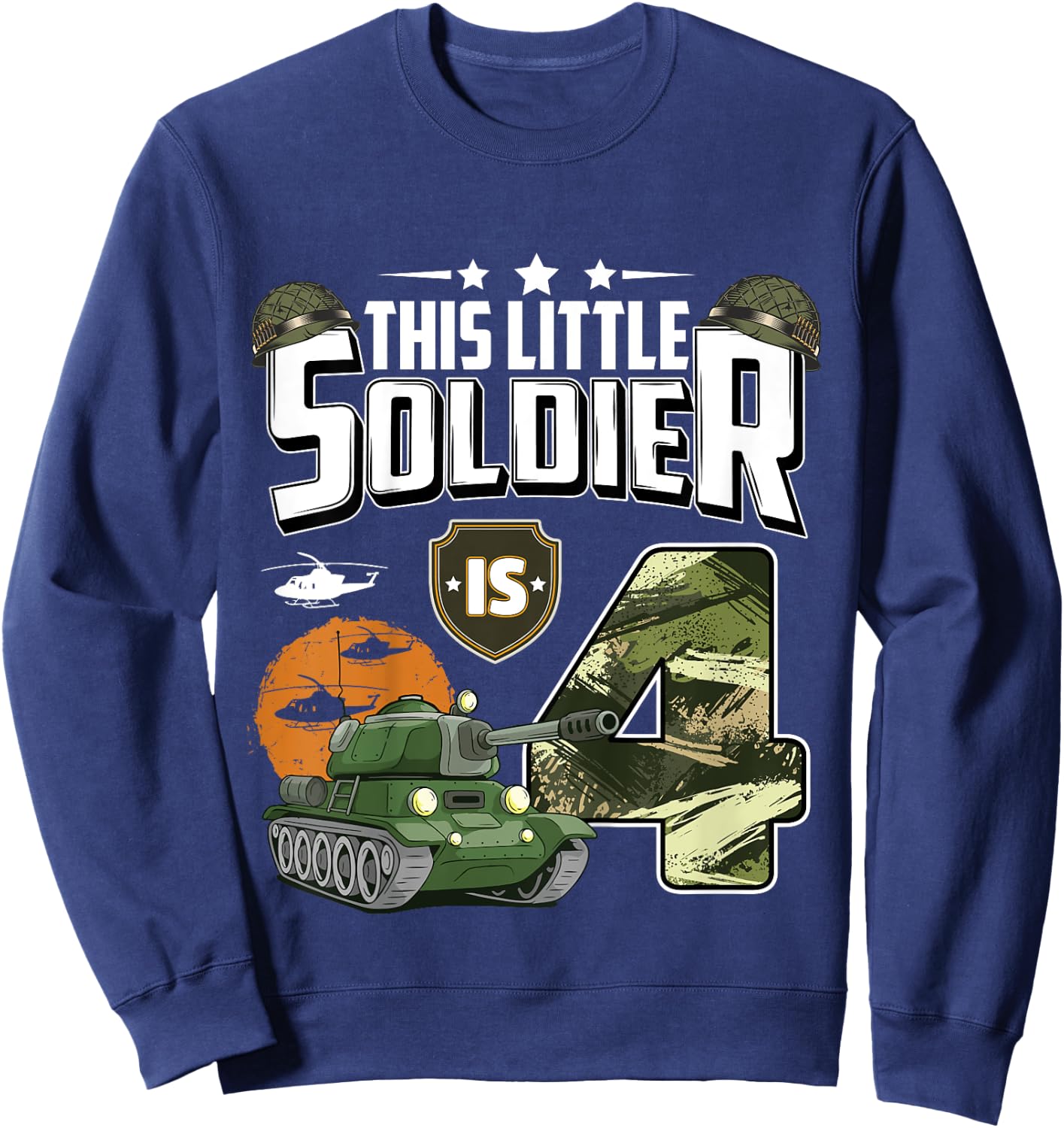 Kids 4 Year Old Soldier 4th Birthday Military Themed Camo boys Sweatshirt - Sweatshirt | Navy