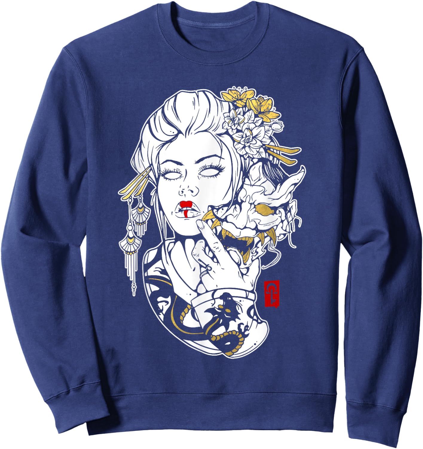 Skulls and Succulents Japanese Geisha Oni Mask Sweatshirt - Sweatshirt | Navy