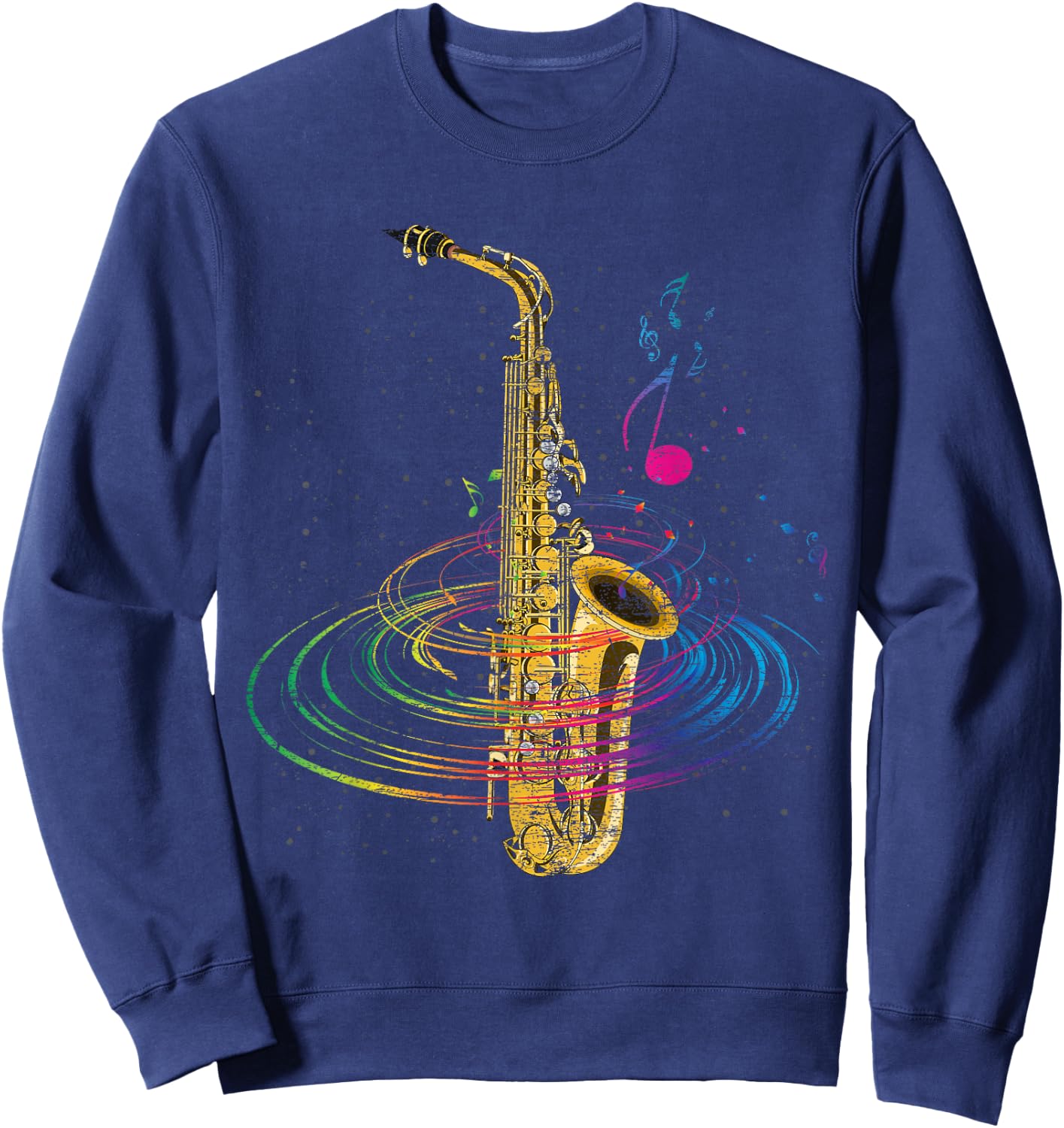 Sax Player Gift Saxophonist Music Notes Saxophone Sweatshirt - Sweatshirt | Navy