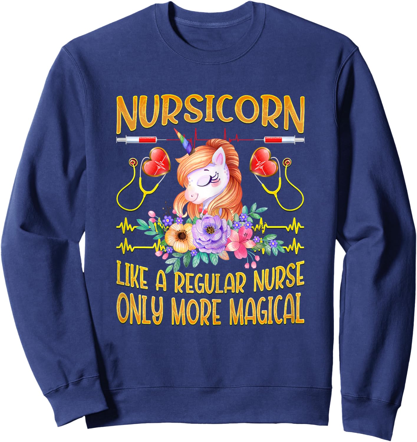 Nursing Shirts For Nurses Funny, Nurse Unicorn Nursicorn Sweatshirt - Sweatshirt | Navy