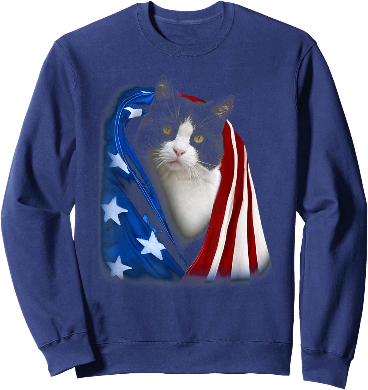 American Flag Cover Tuxedo Cats Kitten 4th July Independence Women Men Sweatshirt - Sweatshirt | Navy