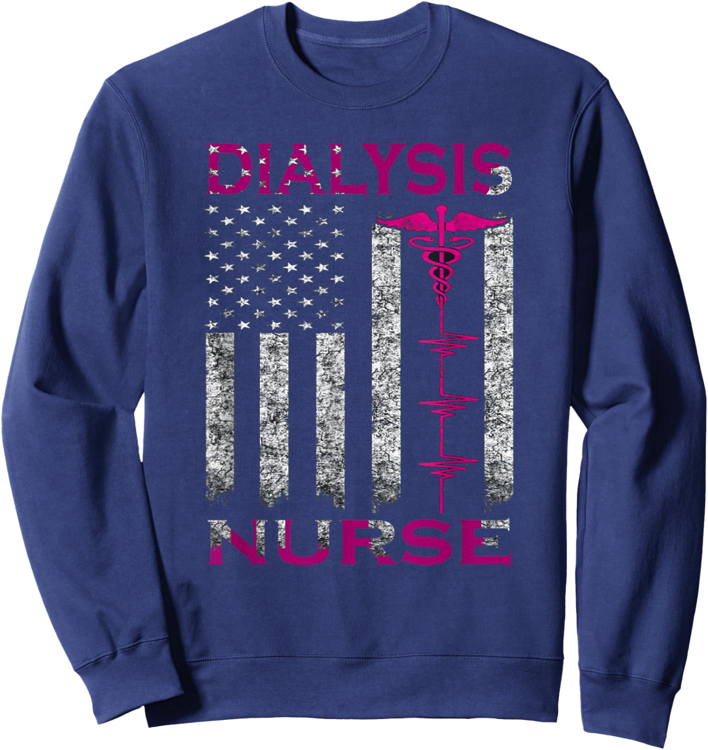 Dialysis Nurse Awareness American Flag Sweatshirt - Sweatshirt | Navy
