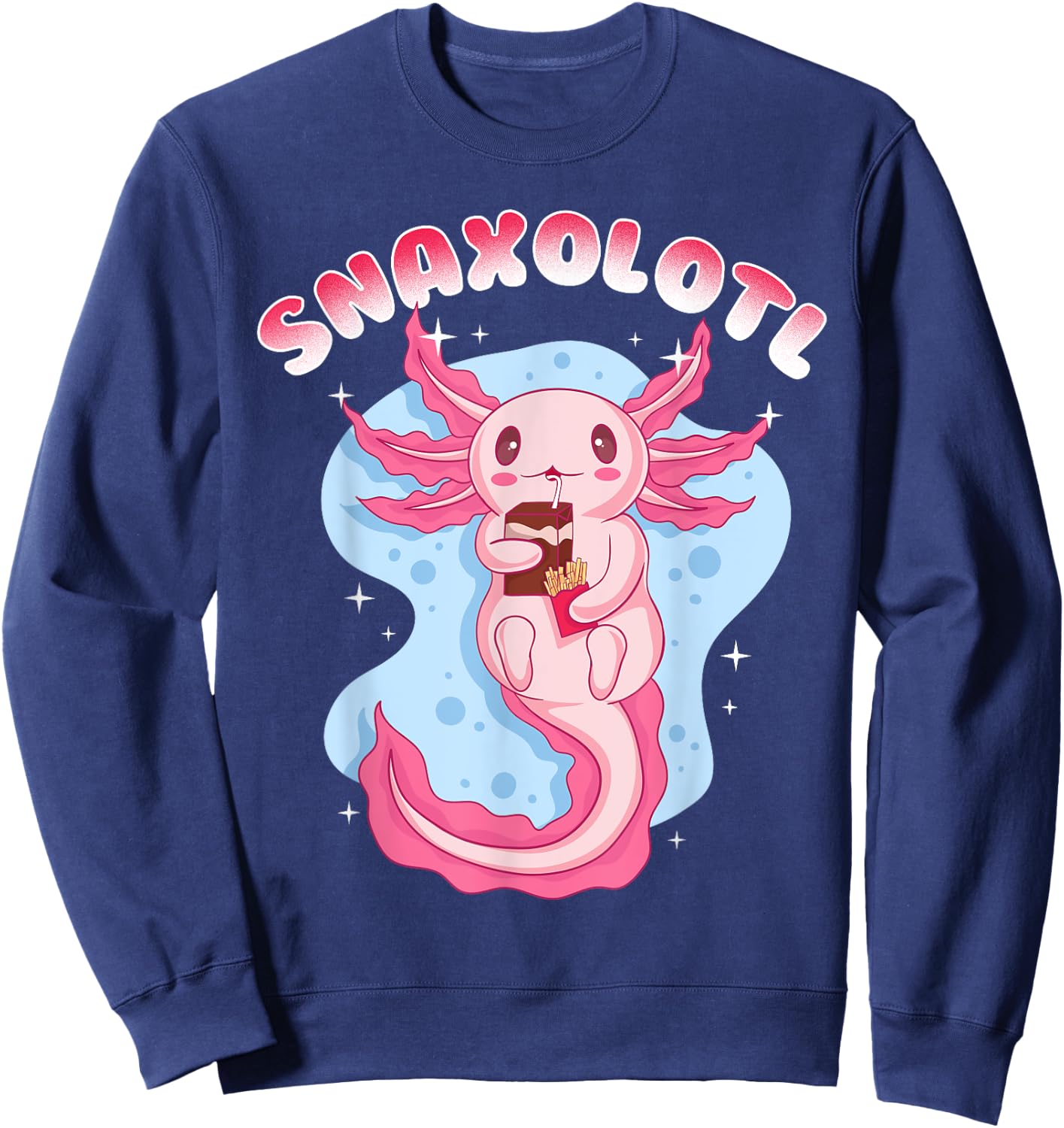 Anime Cute Manga Axolotl With Juice Box - Snaxolotl Girls Sweatshirt - Sweatshirt | Navy