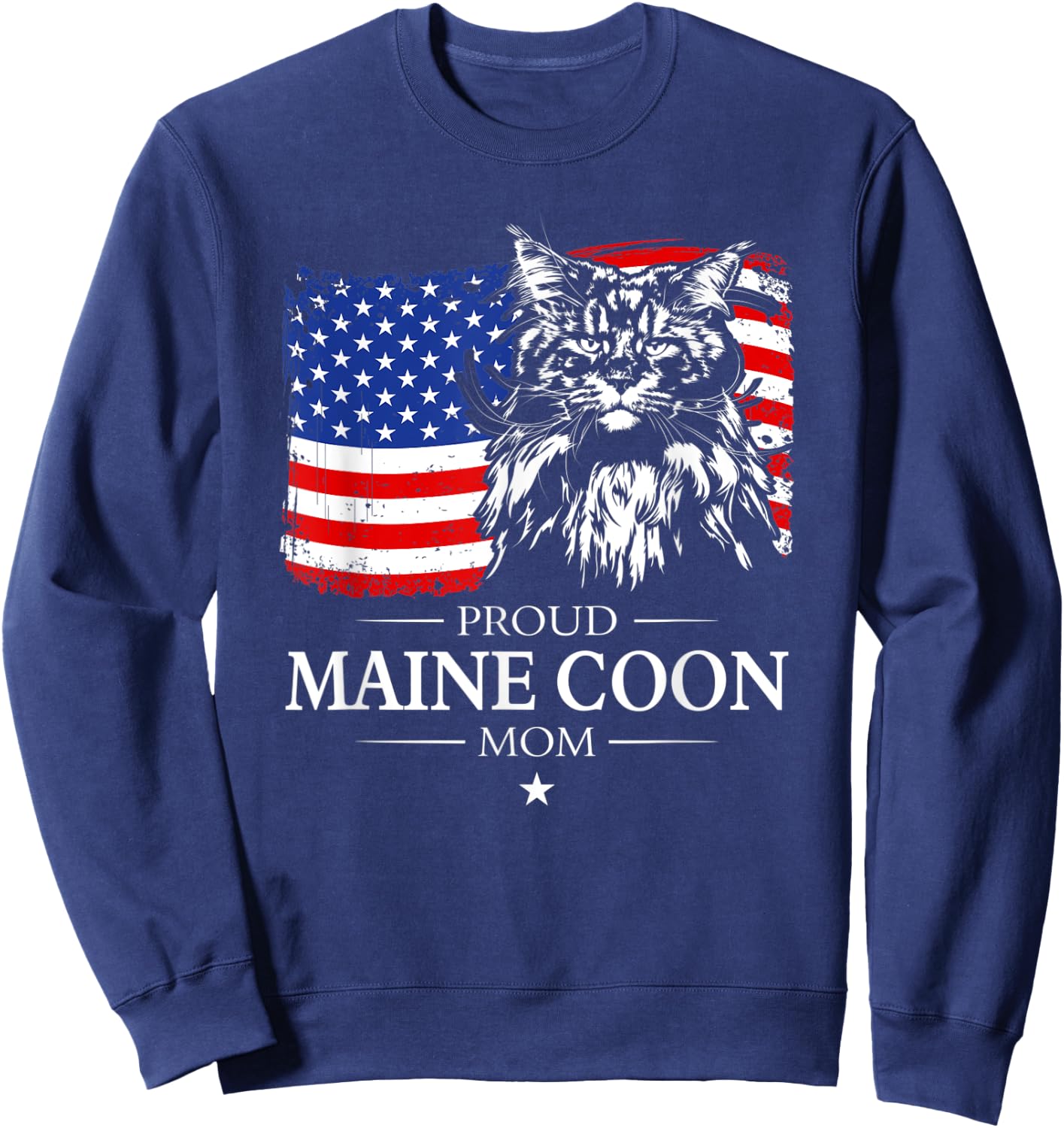 Proud Maine Coon Mom American Flag patriotic cat gift Sweatshirt - Sweatshirt | Navy