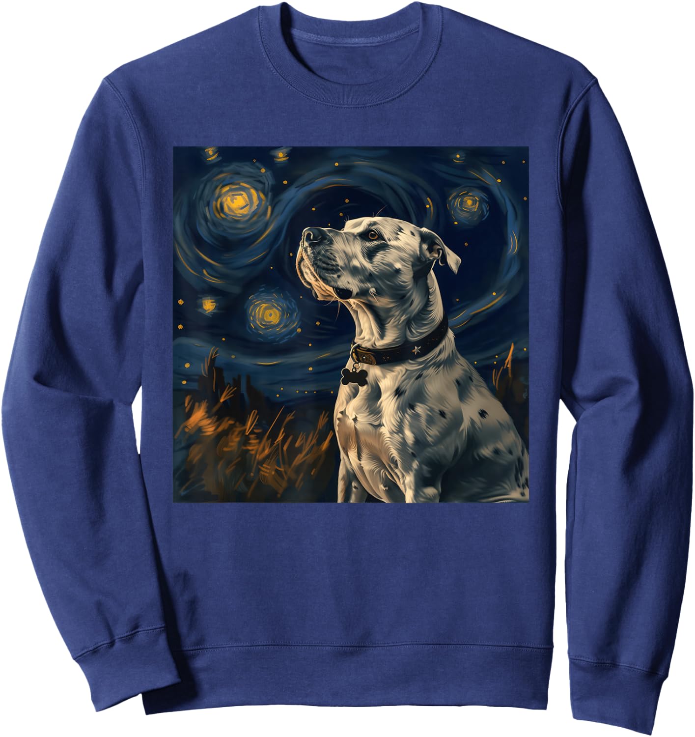 Pit Bull Dog Owner Van Gogh Style Starry Night Sweatshirt - Sweatshirt | Navy