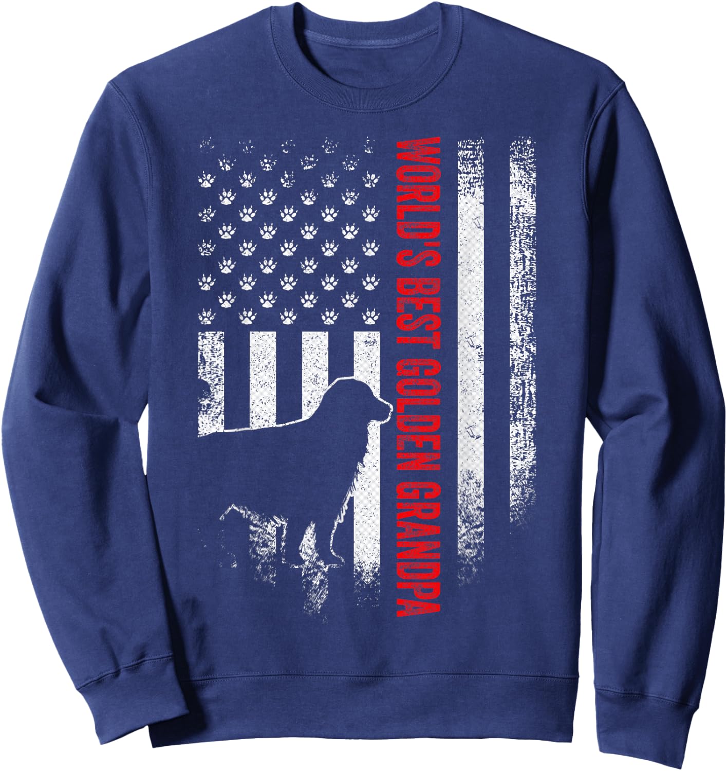 Vintage American Flag World's Best Golden Retriever Grandpa Women Men Sweatshirt - Sweatshirt | Navy