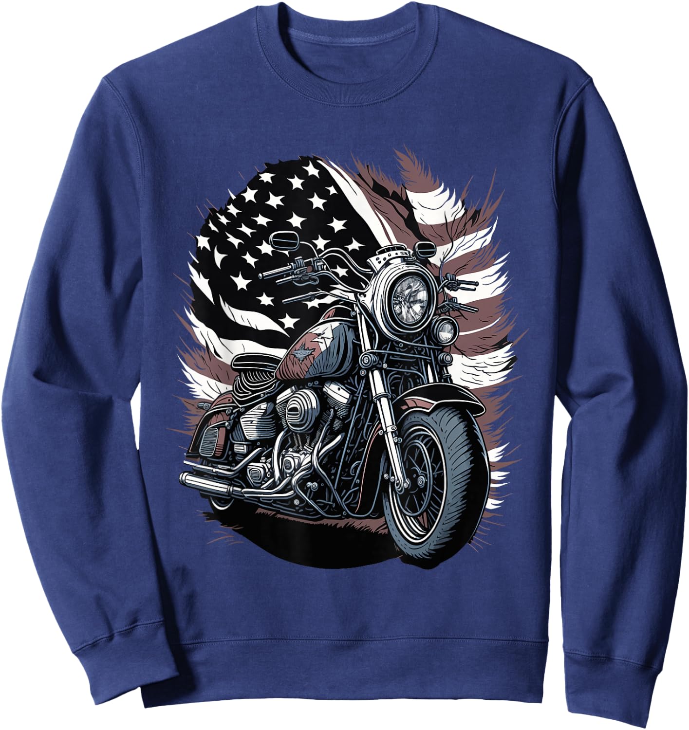 Motorcycle Vintage American Flag 4th of July Retro Biker Sweatshirt - Sweatshirt | Navy