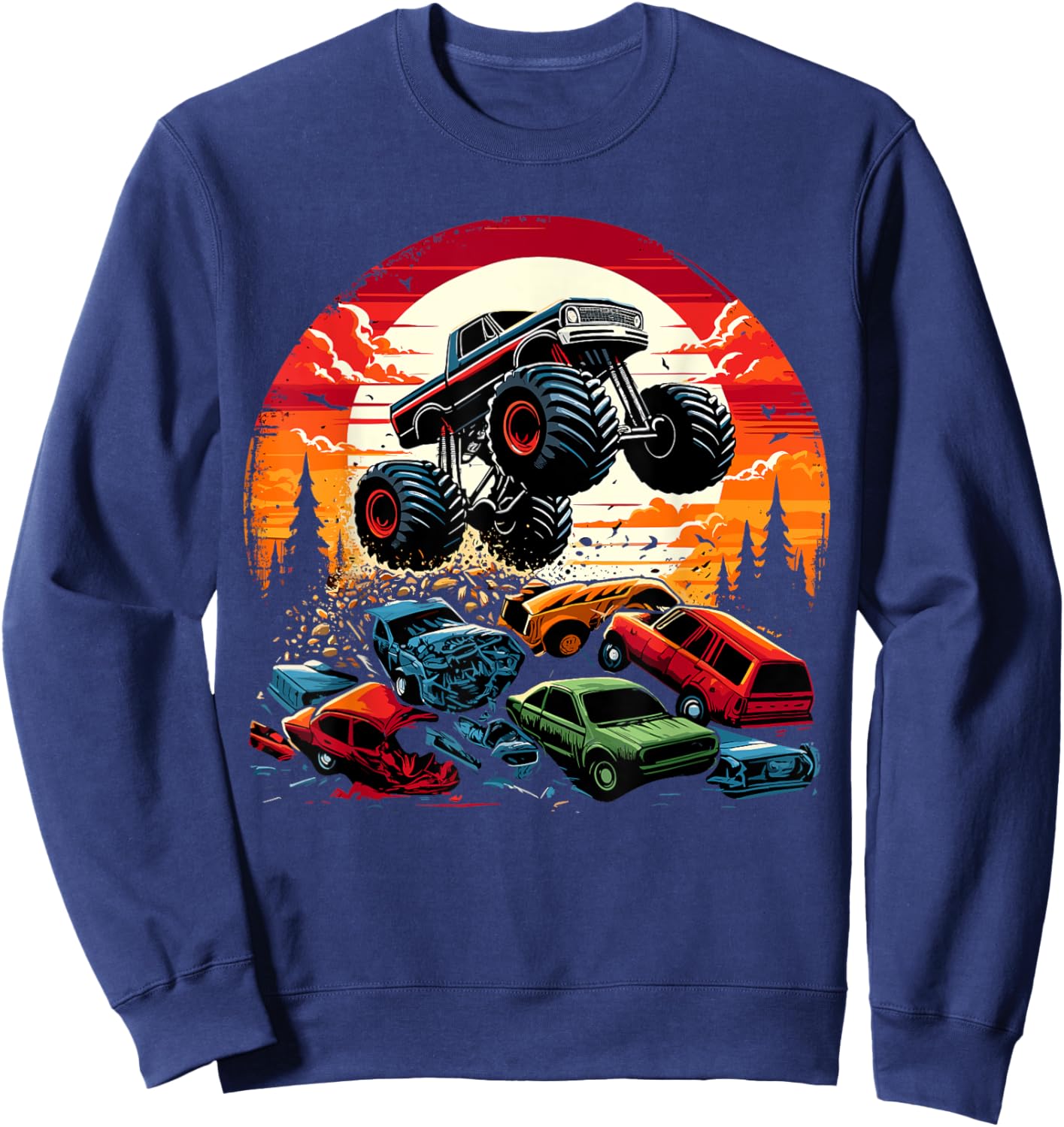 Monster Trucks Birthday Party Retro Monster Truck Sweatshirt - Sweatshirt | Navy