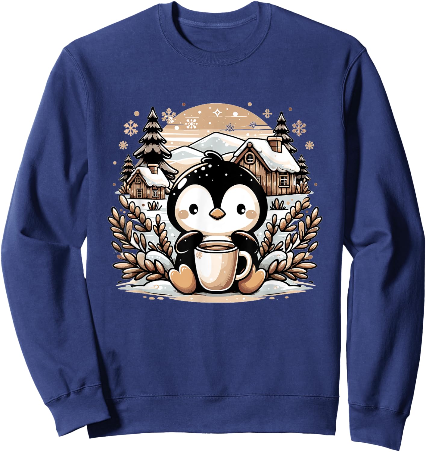Penguin Coffee Winter Christmas Cute Funny Penguin Sweatshirt - Sweatshirt | Navy