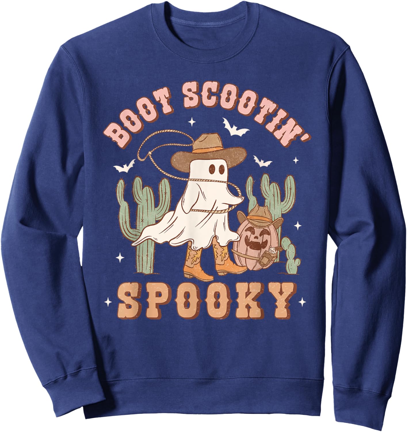 Retro Halloween Cowgirl Ghost Western Boot Scootin Spooky Sweatshirt - Sweatshirt | Navy