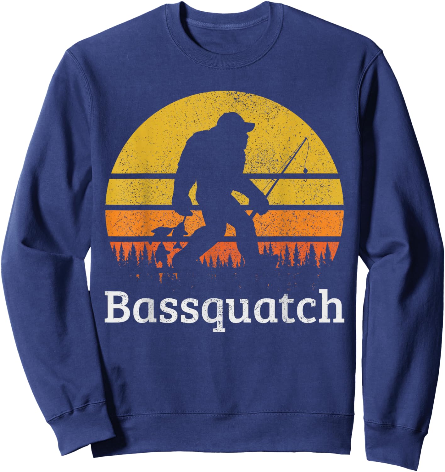 Bassquatch Funny Bass Fishing Sasquatch Bigfoot Vintage Gift Sweatshirt - Sweatshirt | Navy