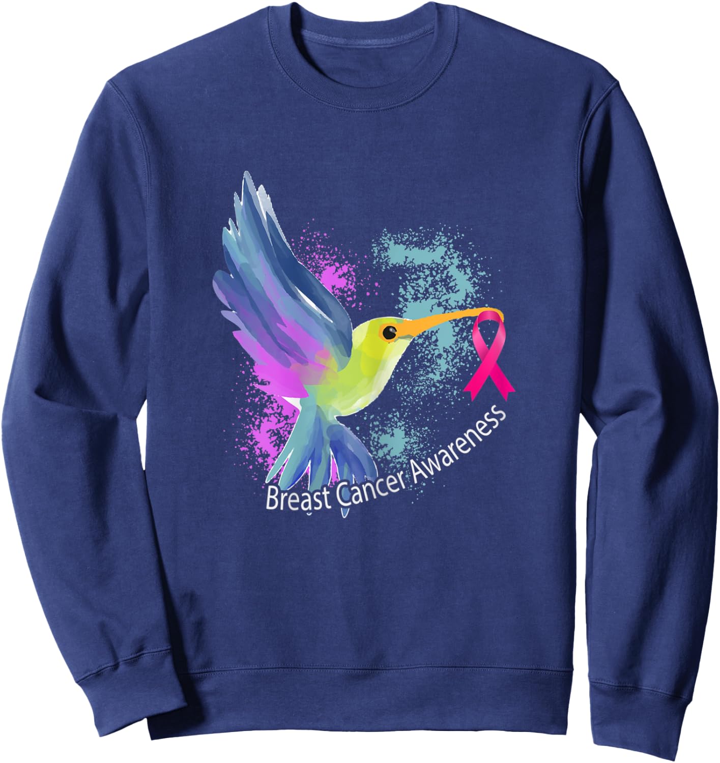 Pink Ribbon Bird Animal Gift Breast Cancer Awareness Sweatshirt - Sweatshirt | Navy