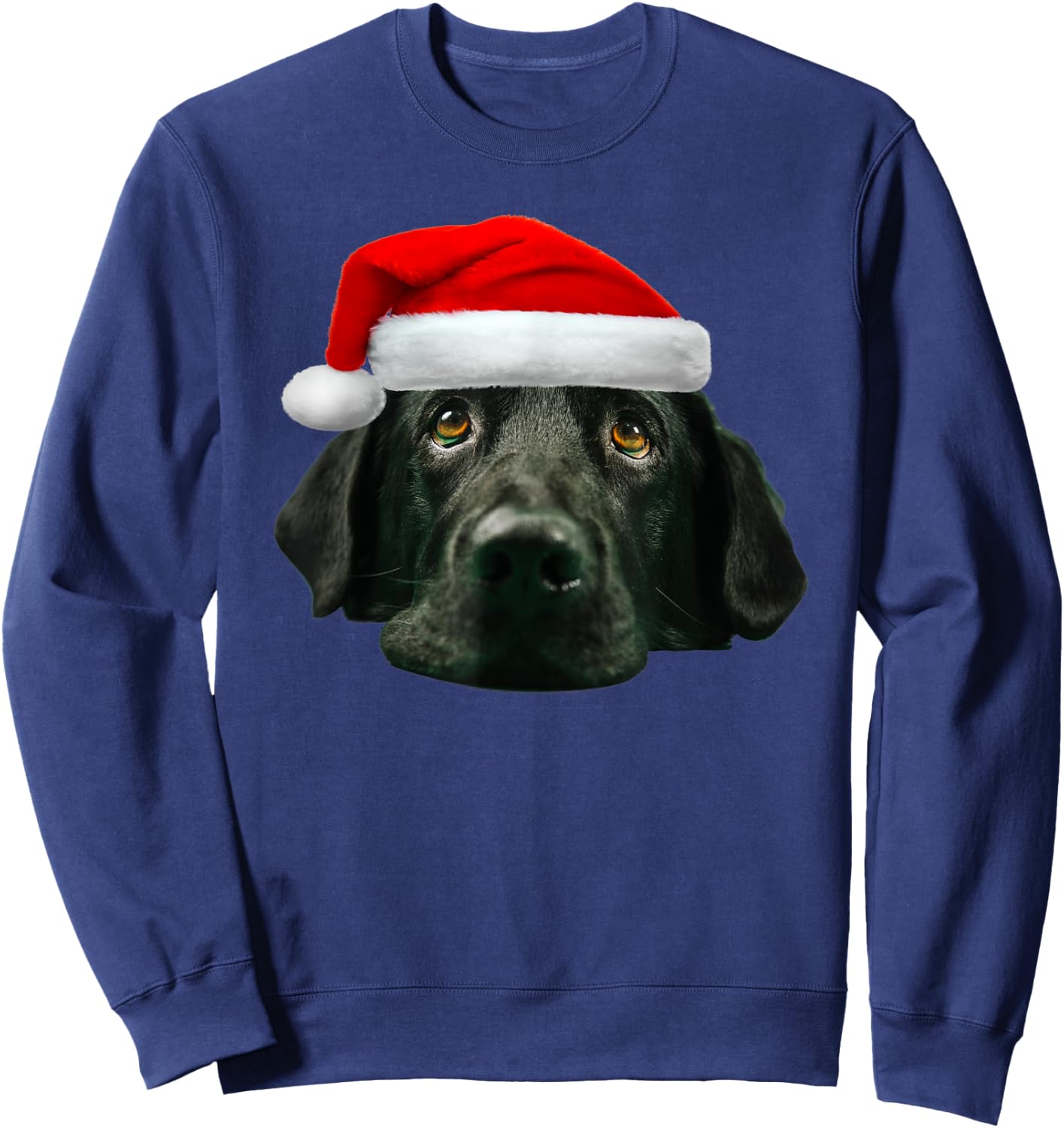 Black Lab Shirt Cute Santa Hat Image Funny Christmas Gift Sweatshirt - Sweatshirt | Navy