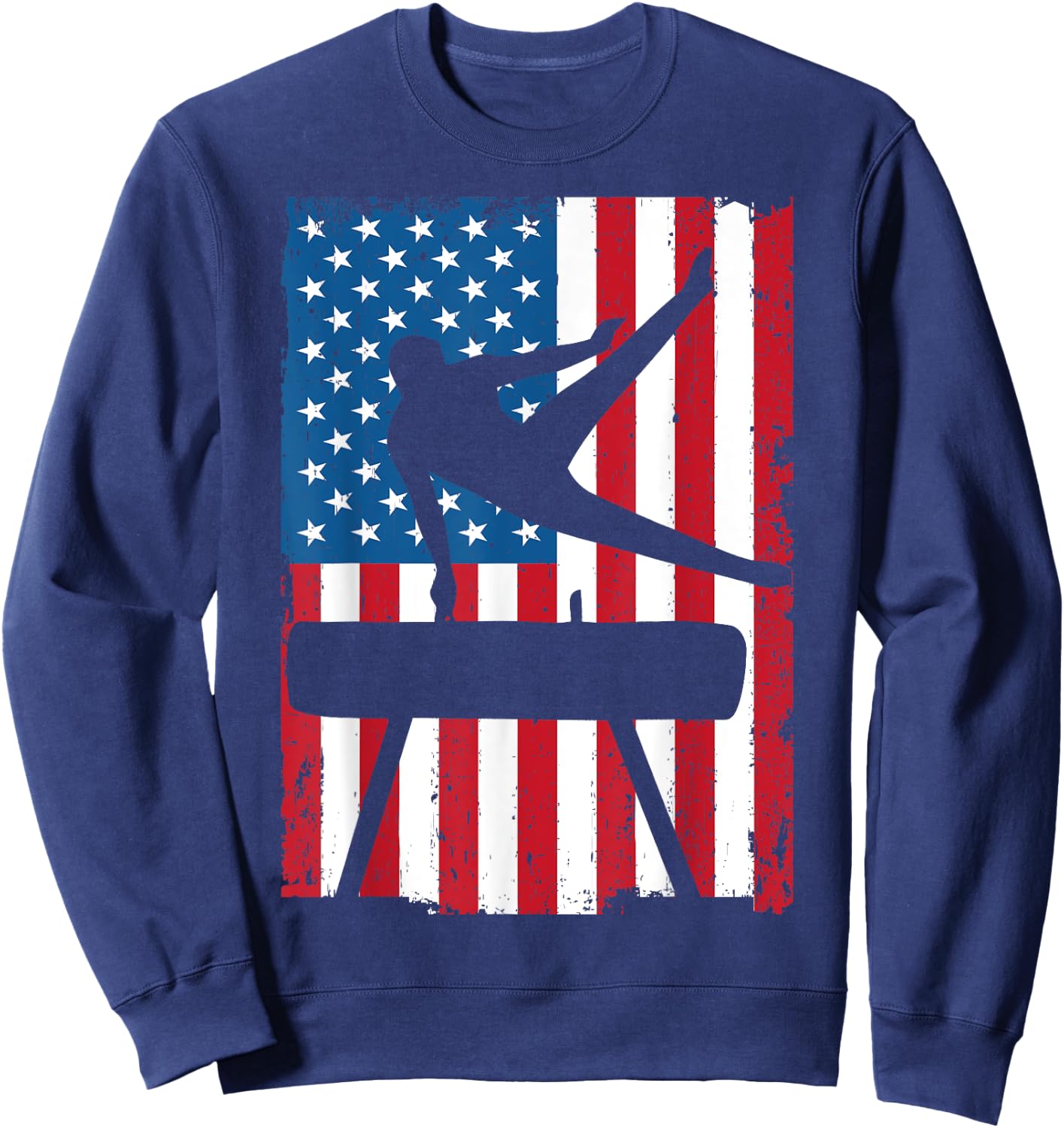 Gymnastics Pommel Horse American Flag Vintage Sports USA Sweatshirt - Sweatshirt | Navy