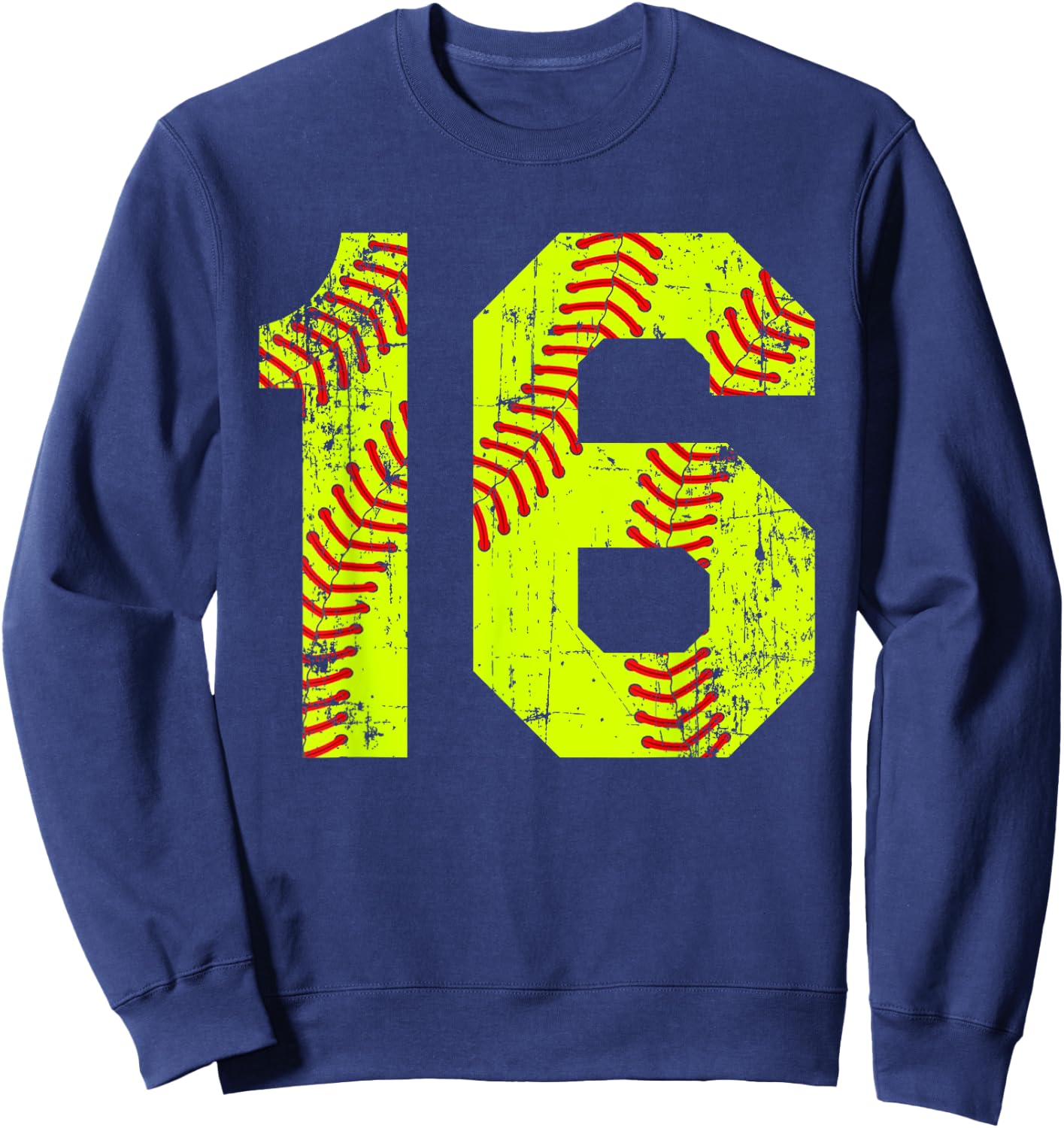 Vintage Softball 16 Jersey Number Sweatshirt - Sweatshirt | Navy
