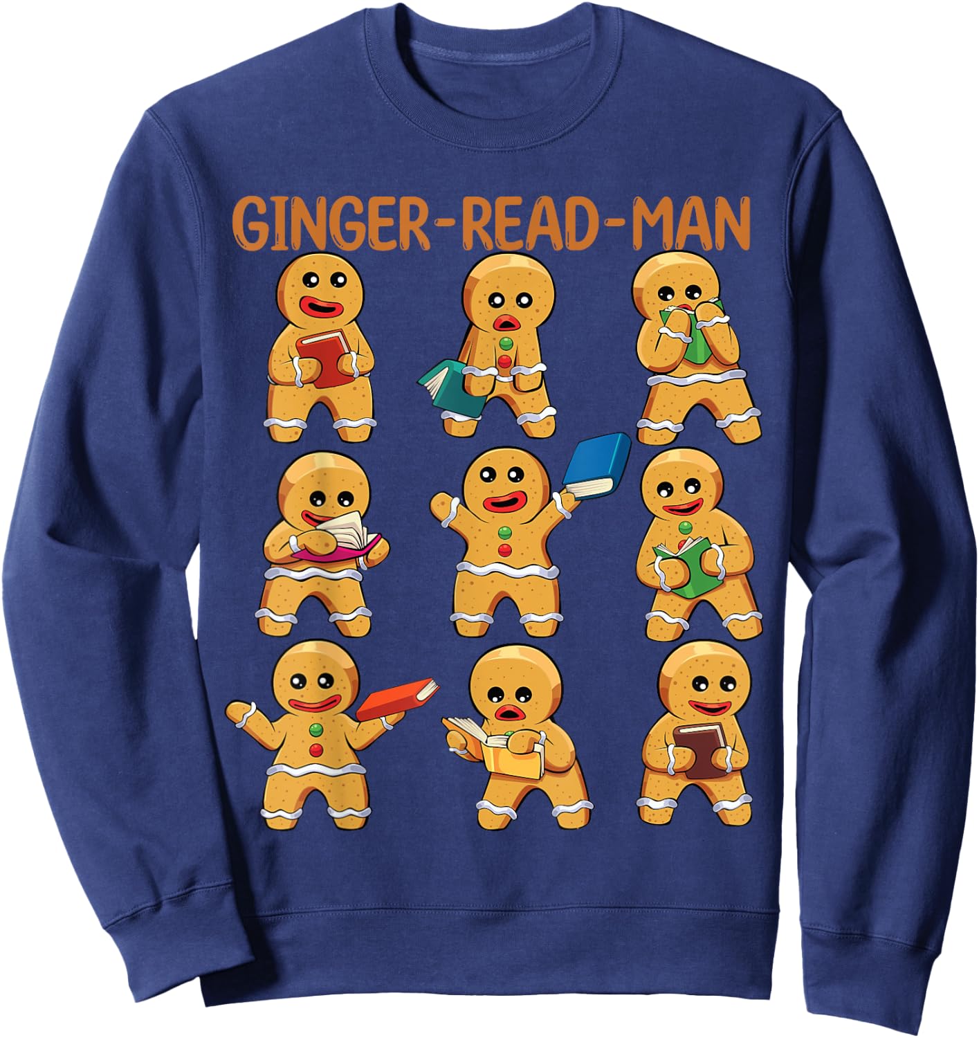Christmas Book Reading Gingerbread Man for Kids Teachers Sweatshirt - Sweatshirt | Navy