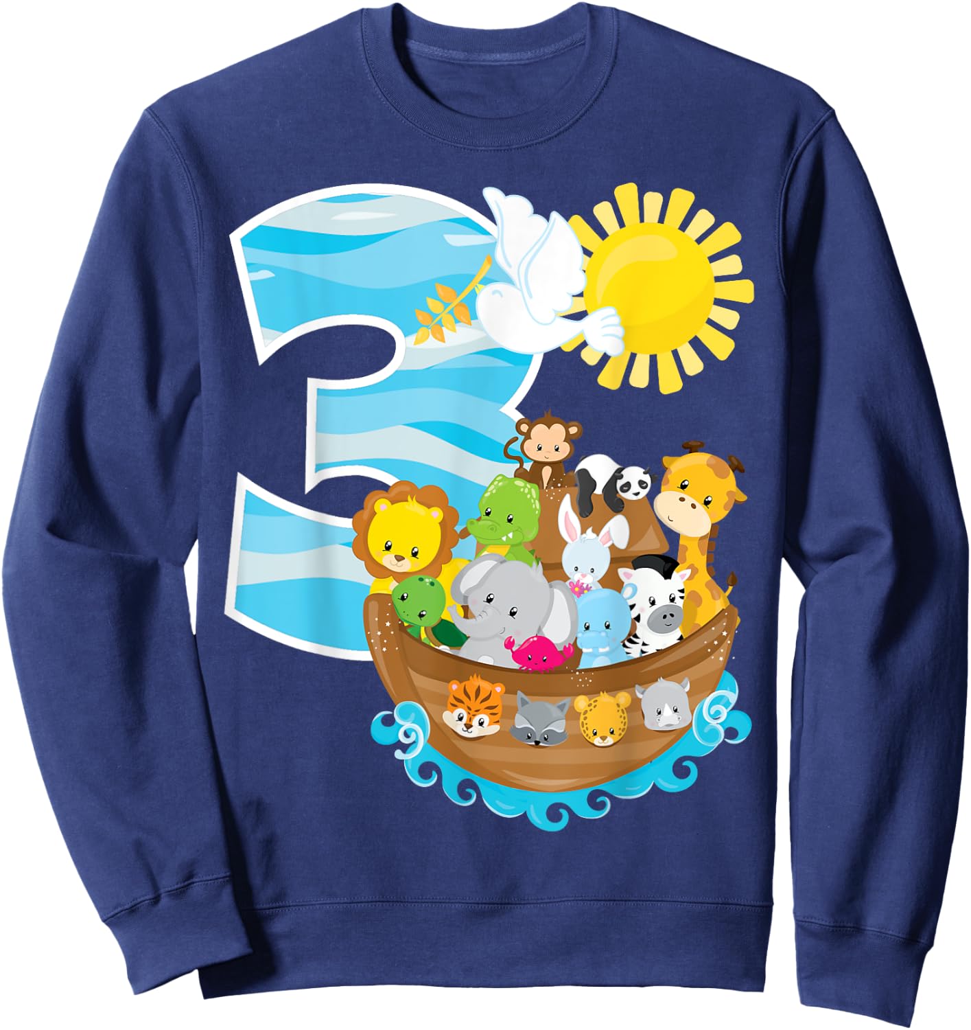 Noah's Ark Birthday Party 3rd Birthday 3 Year Old Toddler Sweatshirt - Sweatshirt | Navy
