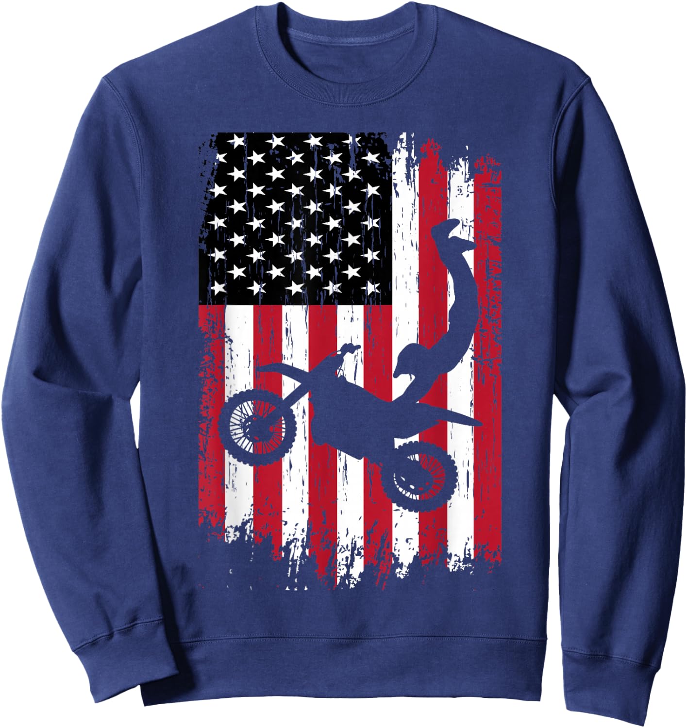 Supercross Freestyle Motocross American Flag Motorcycle Sweatshirt - Sweatshirt | Navy