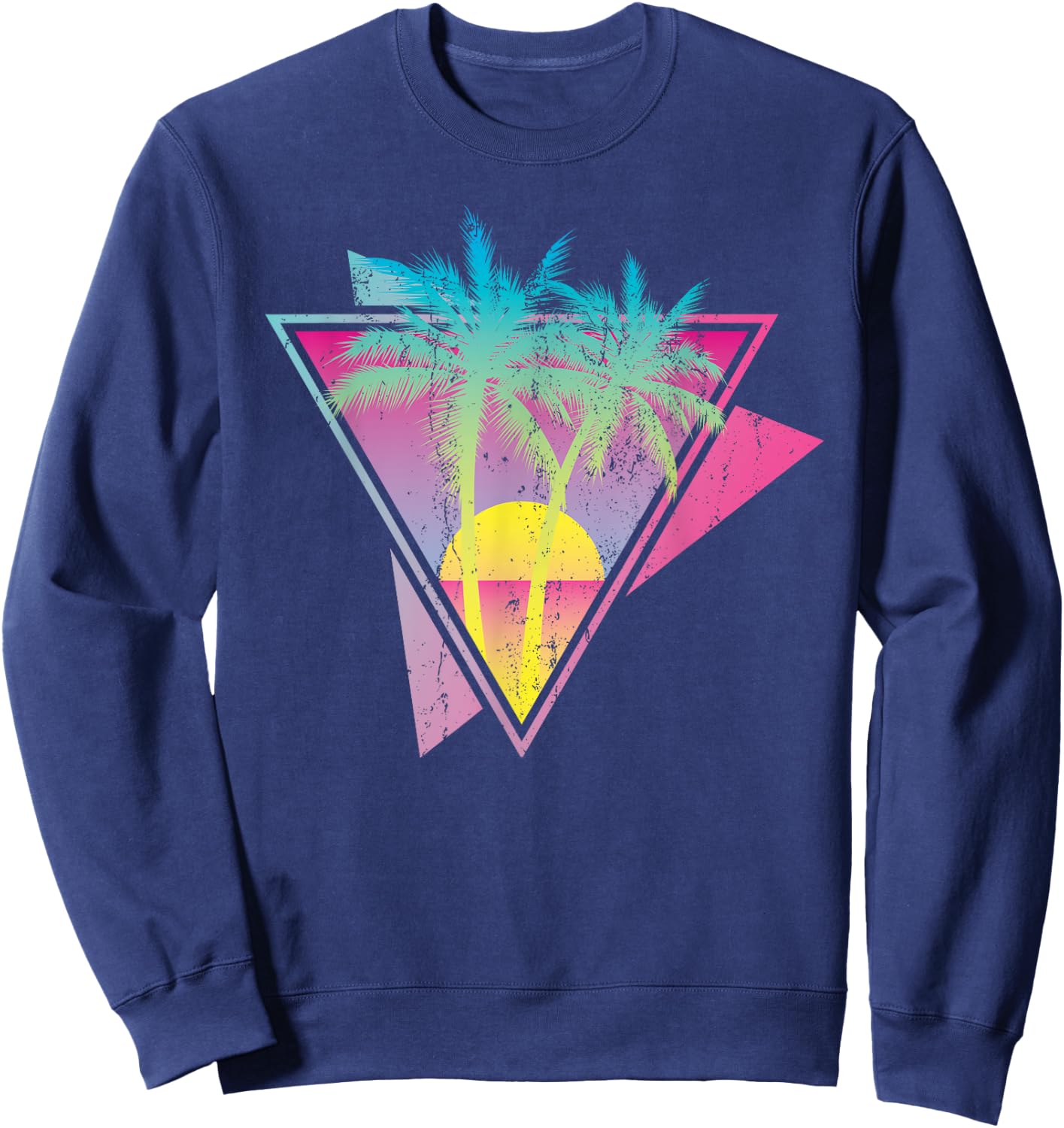 Retro 80s Art Tropical Sunset Palm Trees 90s Vaporwave Sweatshirt - Sweatshirt | Navy