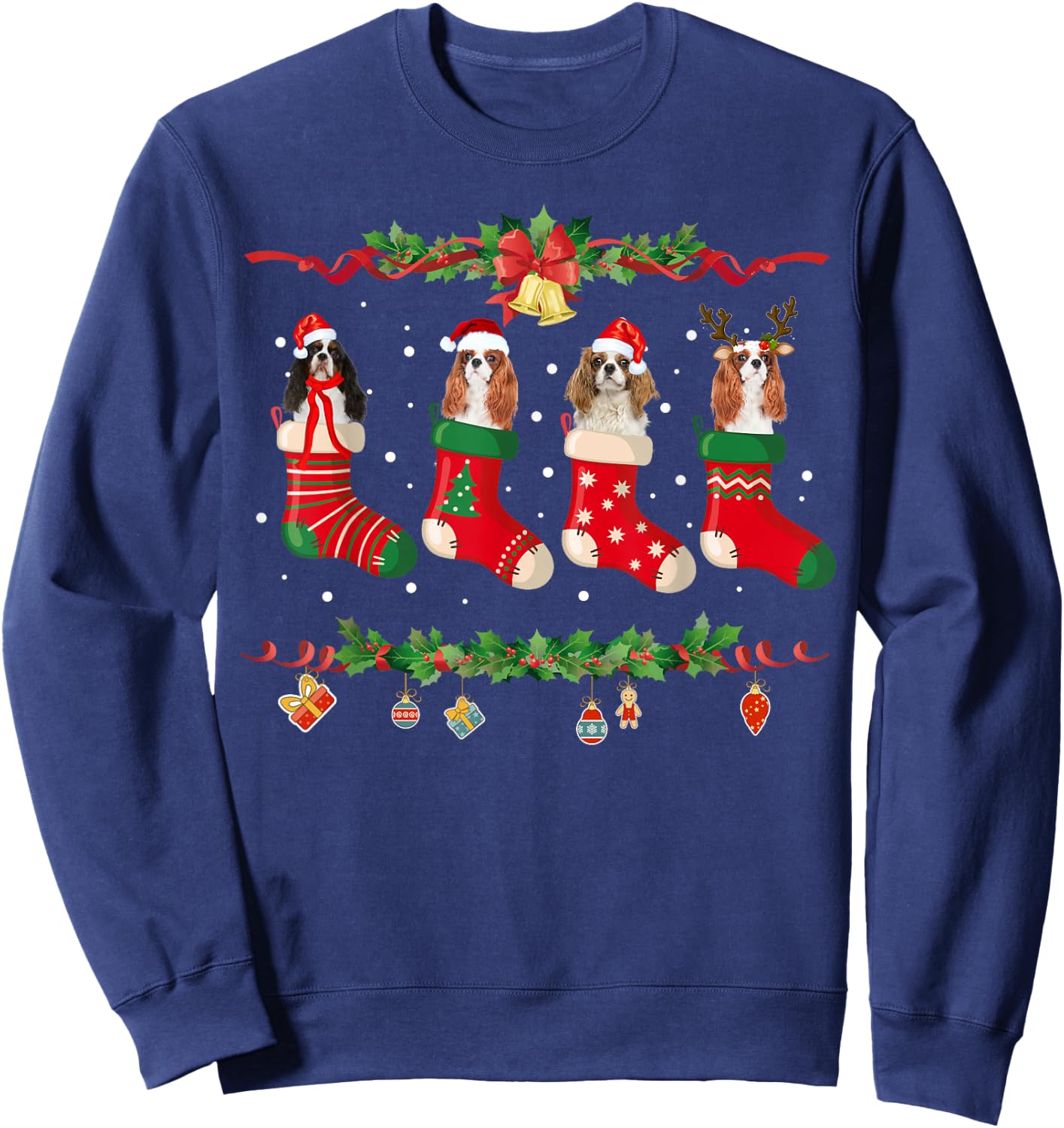Cavalier King Charles Spaniel Christmas Stocking Xmas Sweatshirt - Sweatshirt | Navy