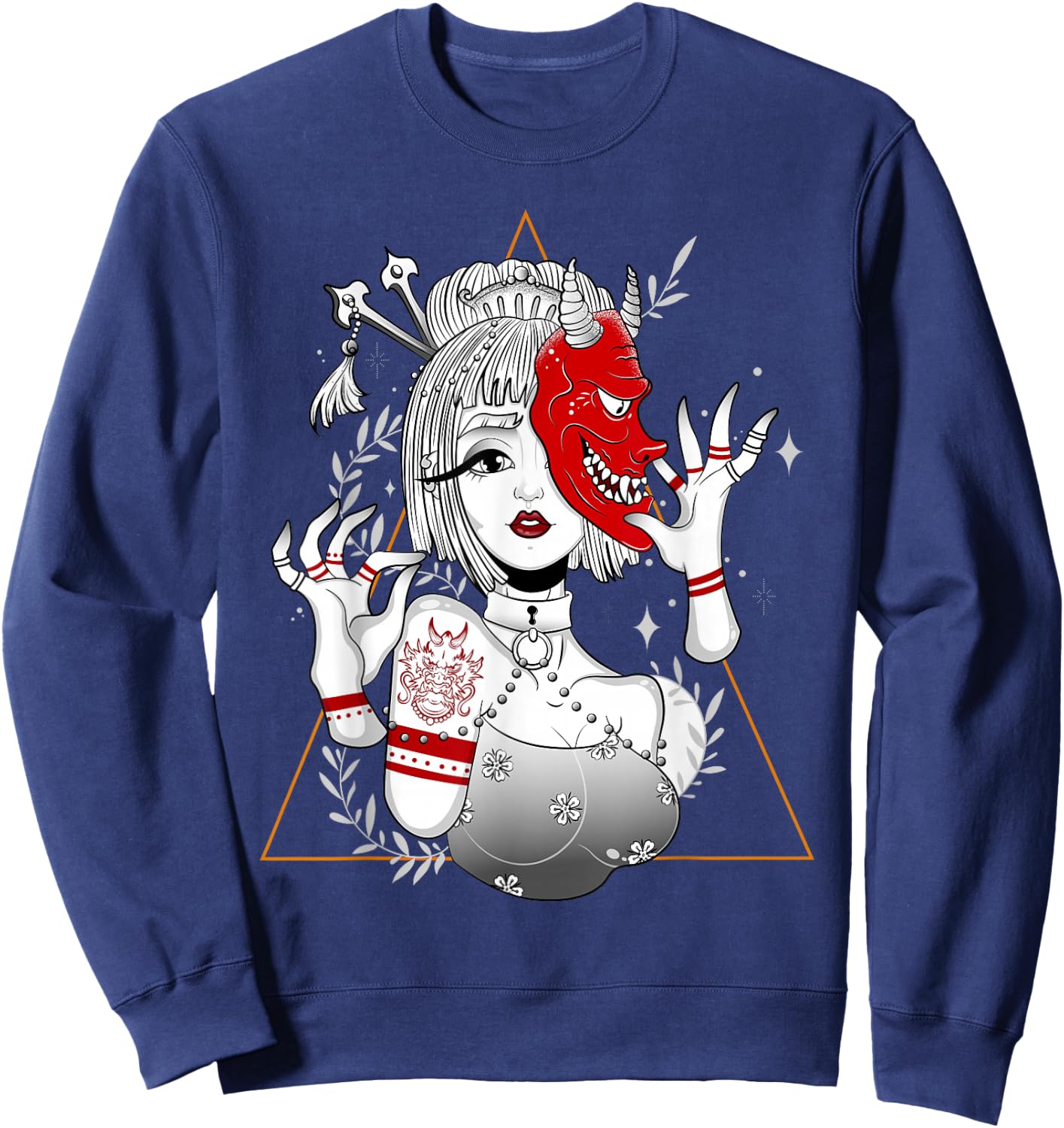 Japanese Demon Culture Samurai Geisha Girl Hannya Gift Sweatshirt - Sweatshirt | Navy