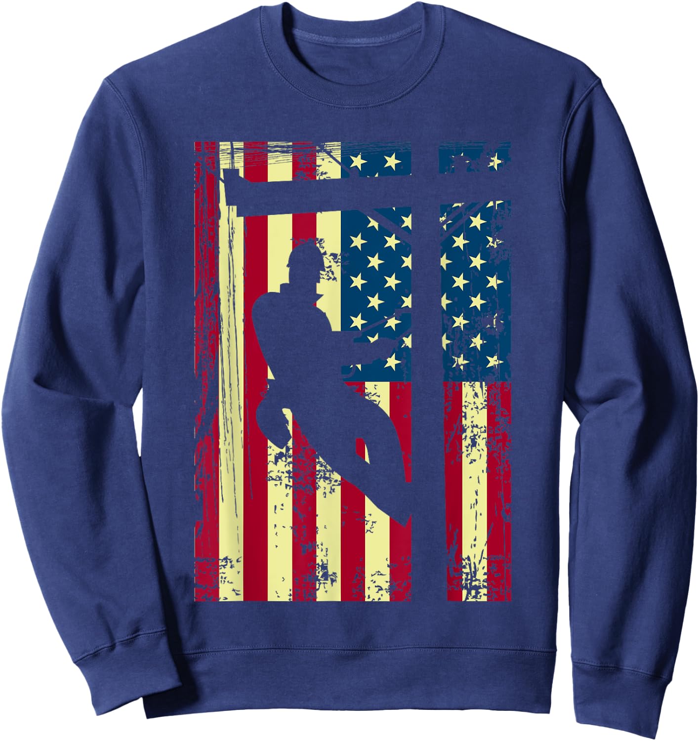 Lineman American Flag | Electric Cable Lineman Gift Sweatshirt - Sweatshirt | Navy