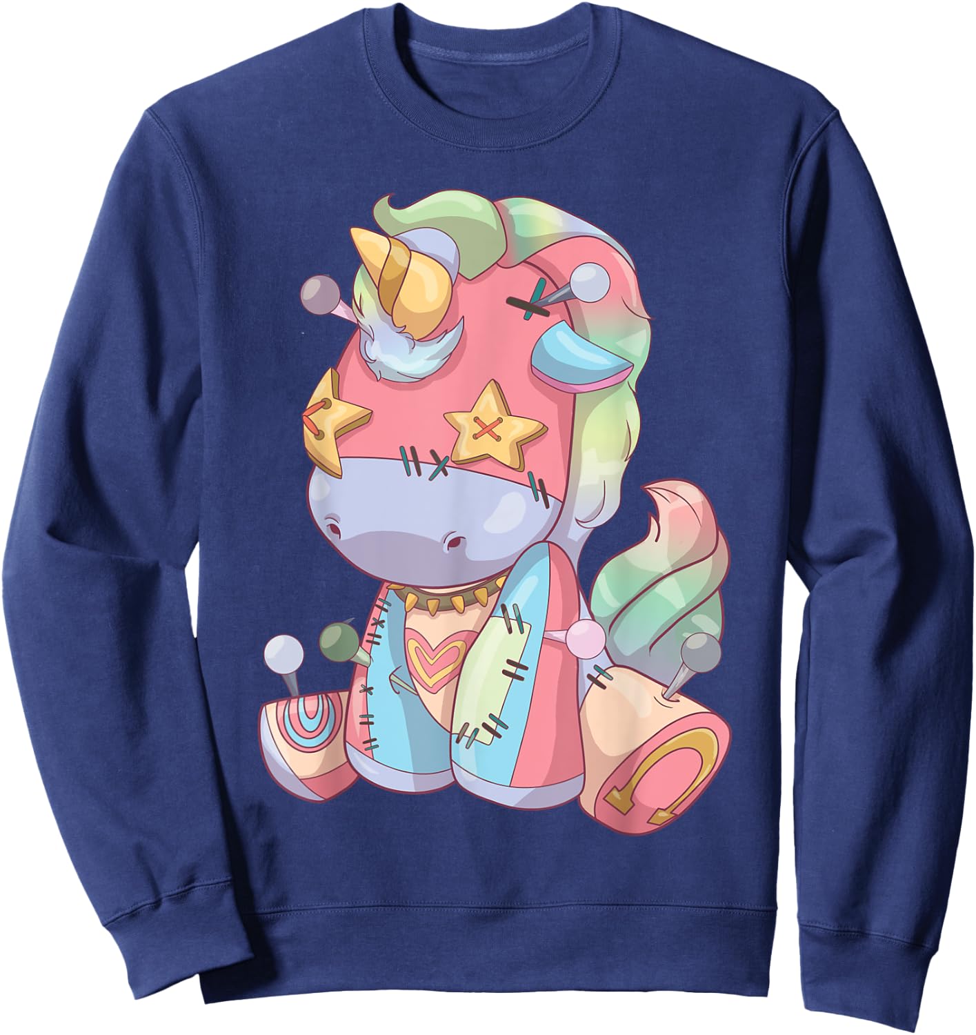 Pastel Goth Anime Kawaii Unicorn, Creepy Cute Voodoo Doll Sweatshirt - Sweatshirt | Navy