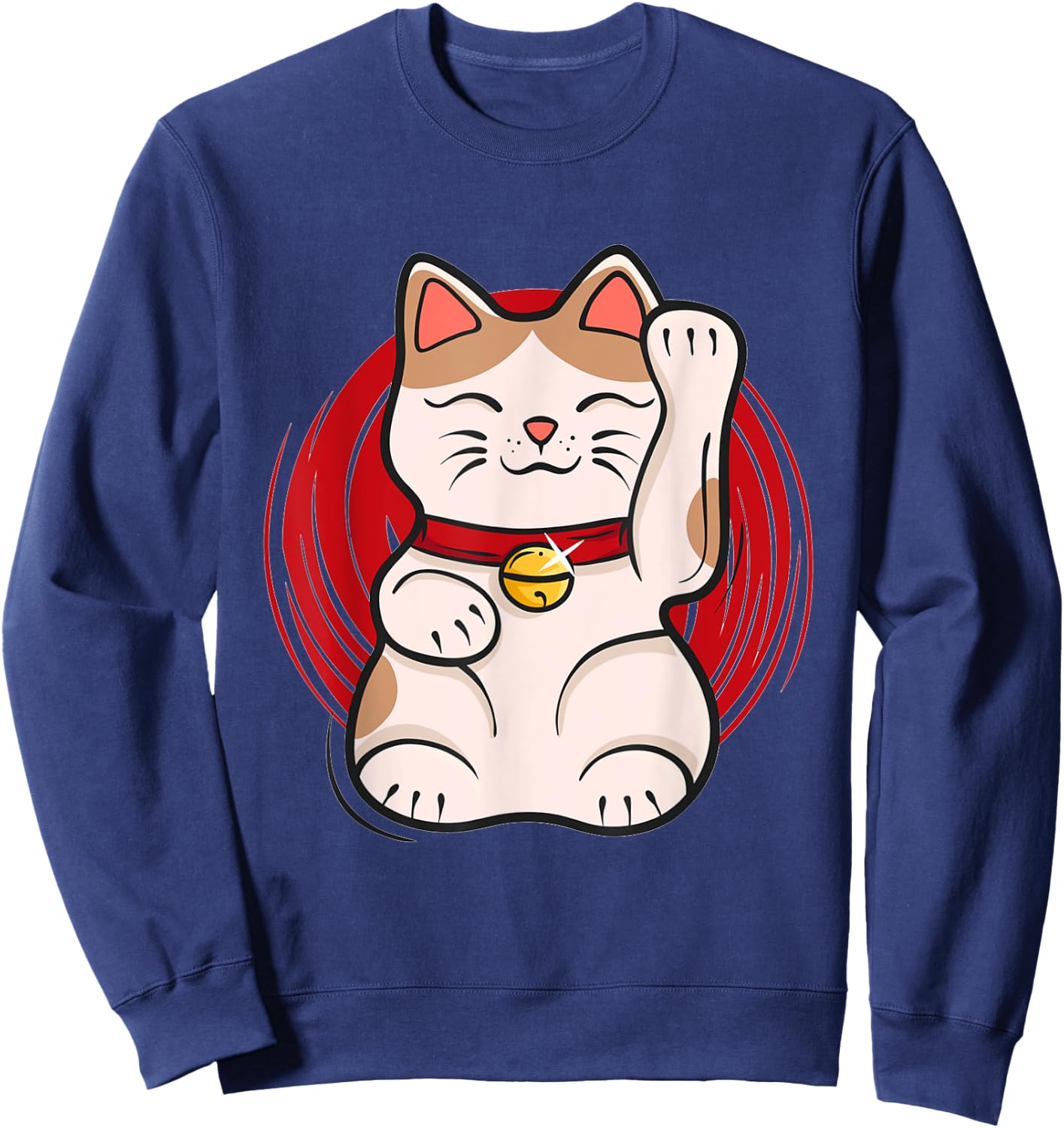 Maneki-Neko Lucky Cat Statue Waving Japanese Style Design Sweatshirt - Sweatshirt | Navy
