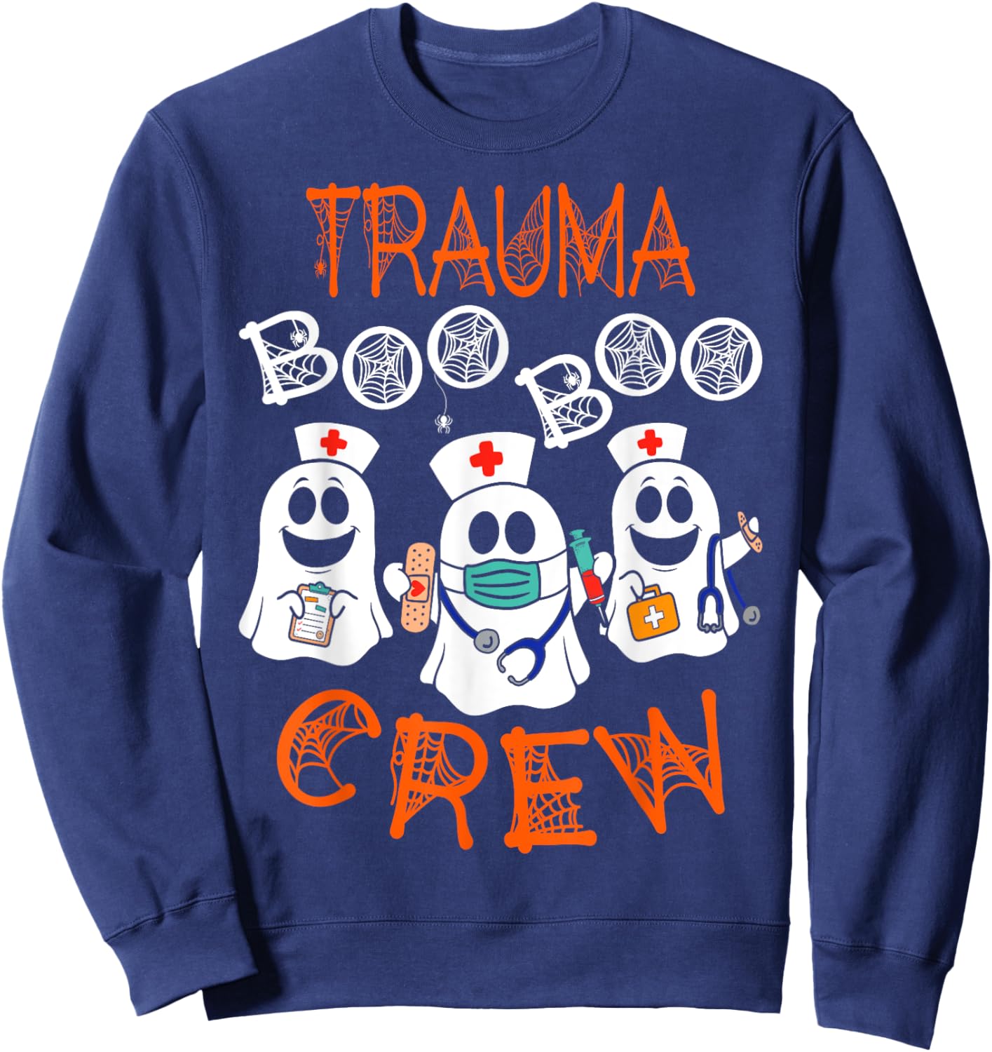 Boo Crew Funny Nursing Ghost Women Trauma Nurse Halloween Sweatshirt - Sweatshirt | Navy