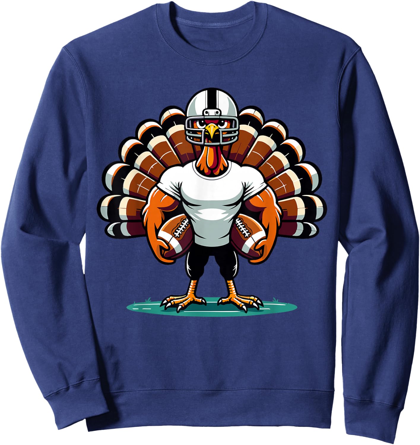 Turkey Day Football Player Men Boys Kids Fall Thanksgiving Sweatshirt - Sweatshirt | Navy