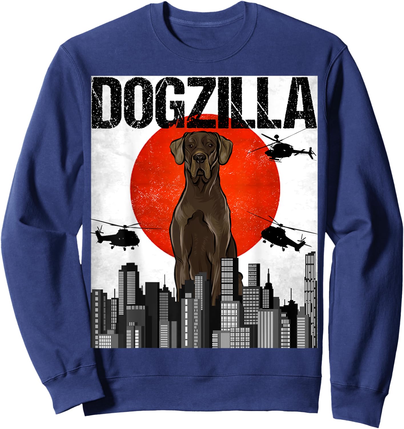 Funny Vintage Japanese Dogzilla Black Great Dane Sweatshirt - Sweatshirt | Navy