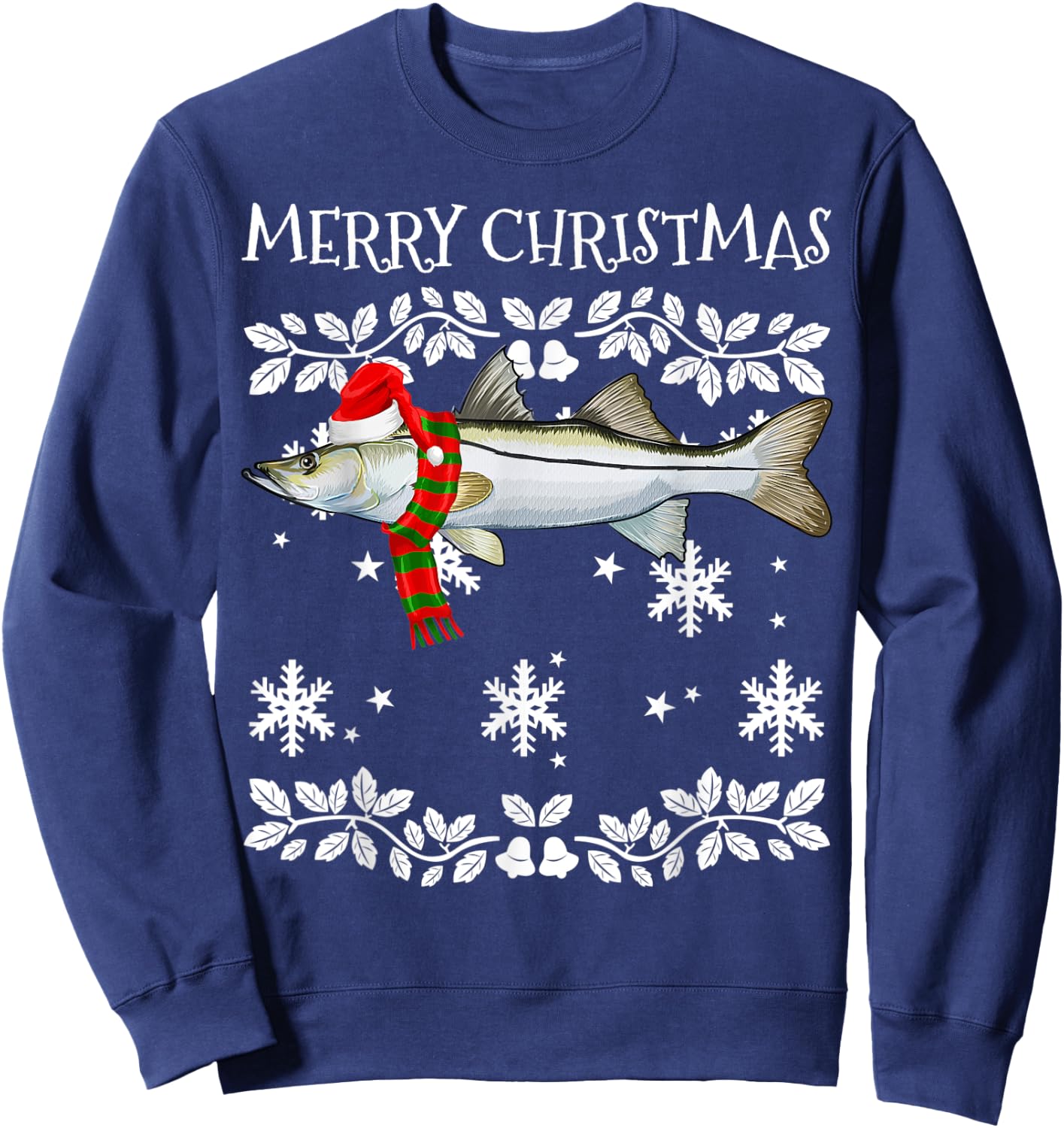 Fish Merry Christmas Ornament Snook Ugly Xmas Sweatshirt - Sweatshirt | Navy