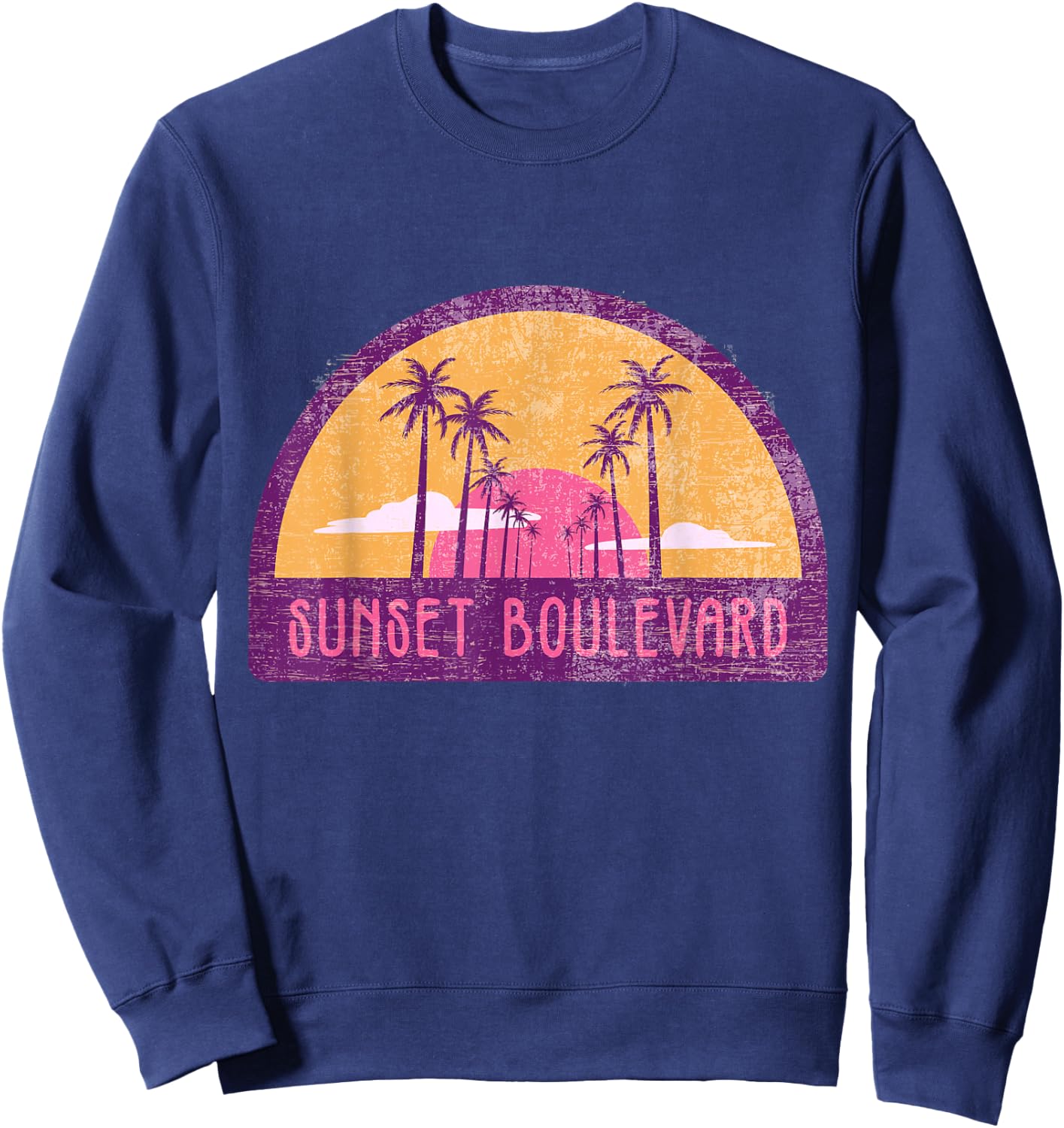 Vintage Sunset Blvd California Distressed Grunge Retro 80s Sweatshirt - Sweatshirt | Navy