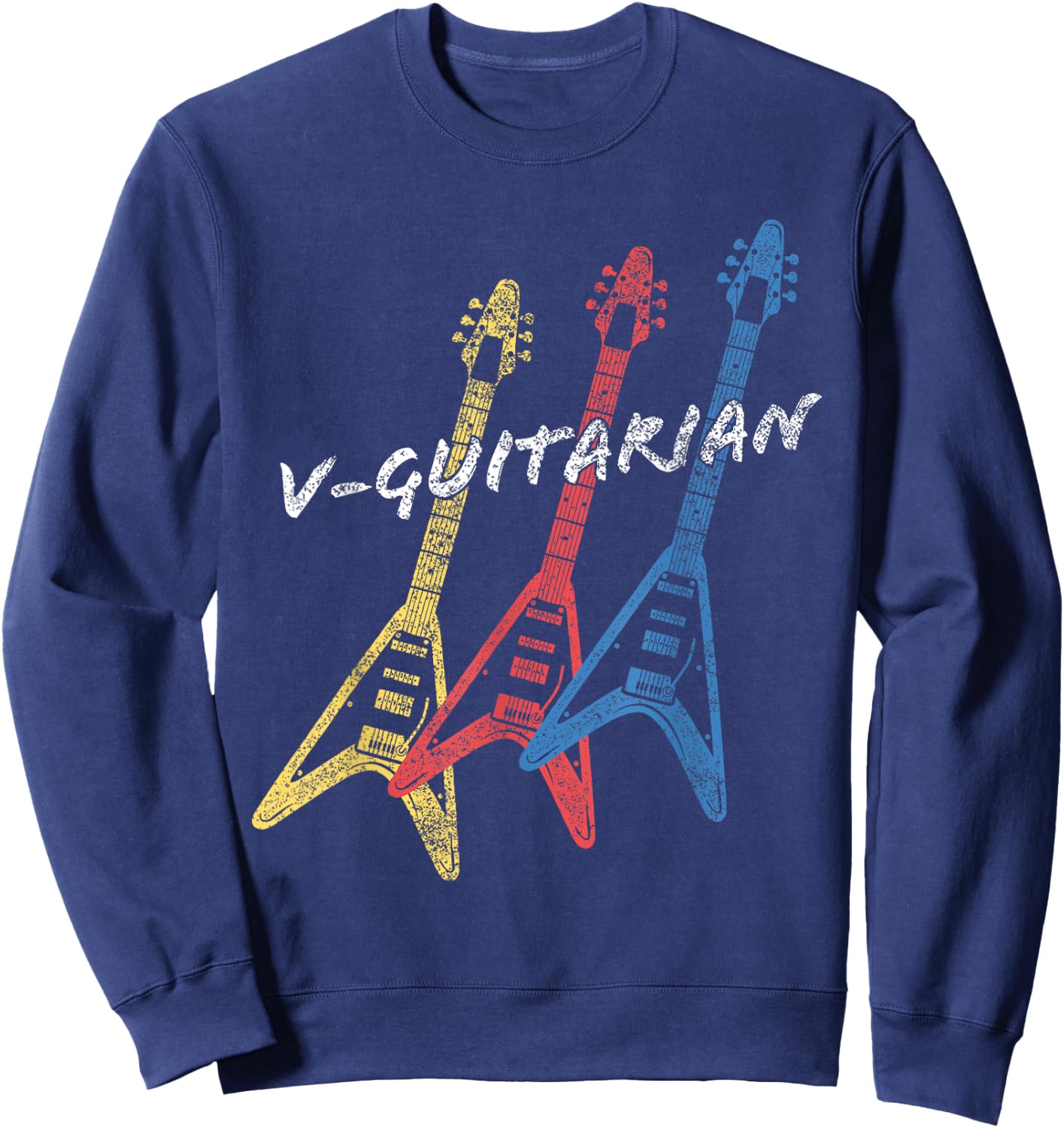 V-Guitarian Stacked Flying V Guitar. Vintage Guitarist Sweatshirt - Sweatshirt | Navy
